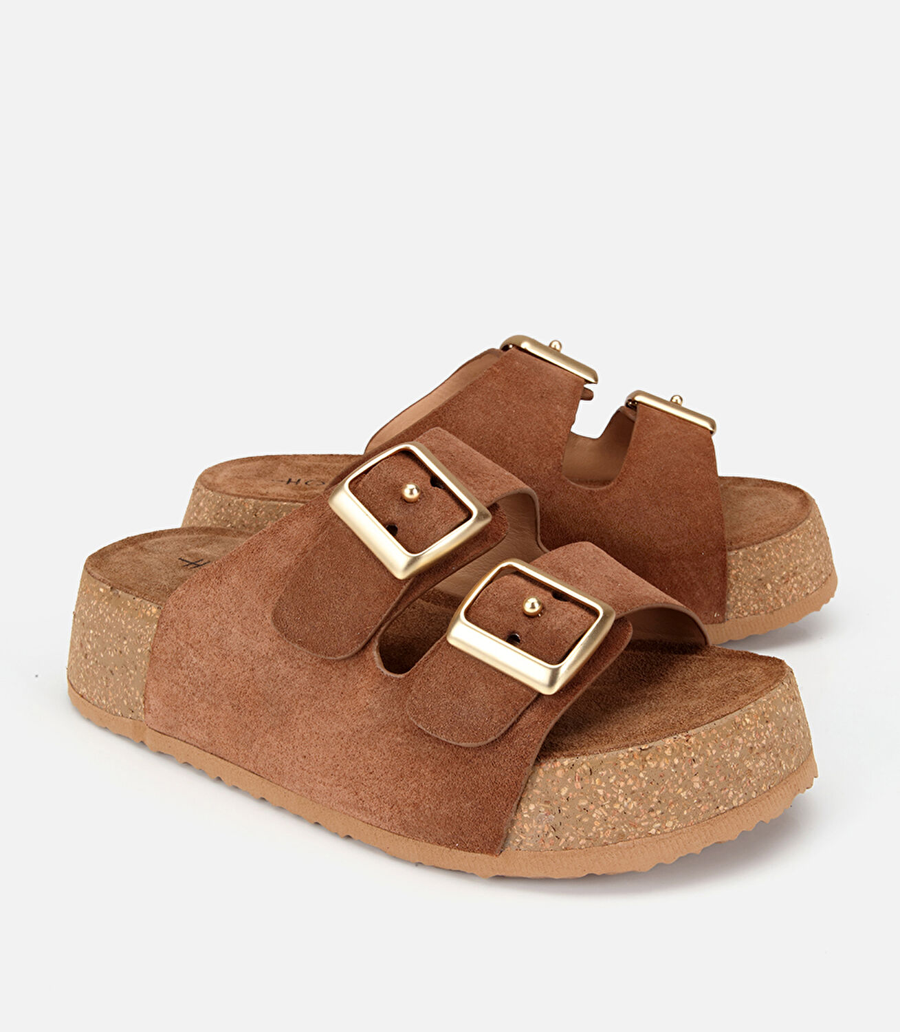 Kadın Deri Taba Toka Detaylı Kalın Tabanlı Düz Terlik