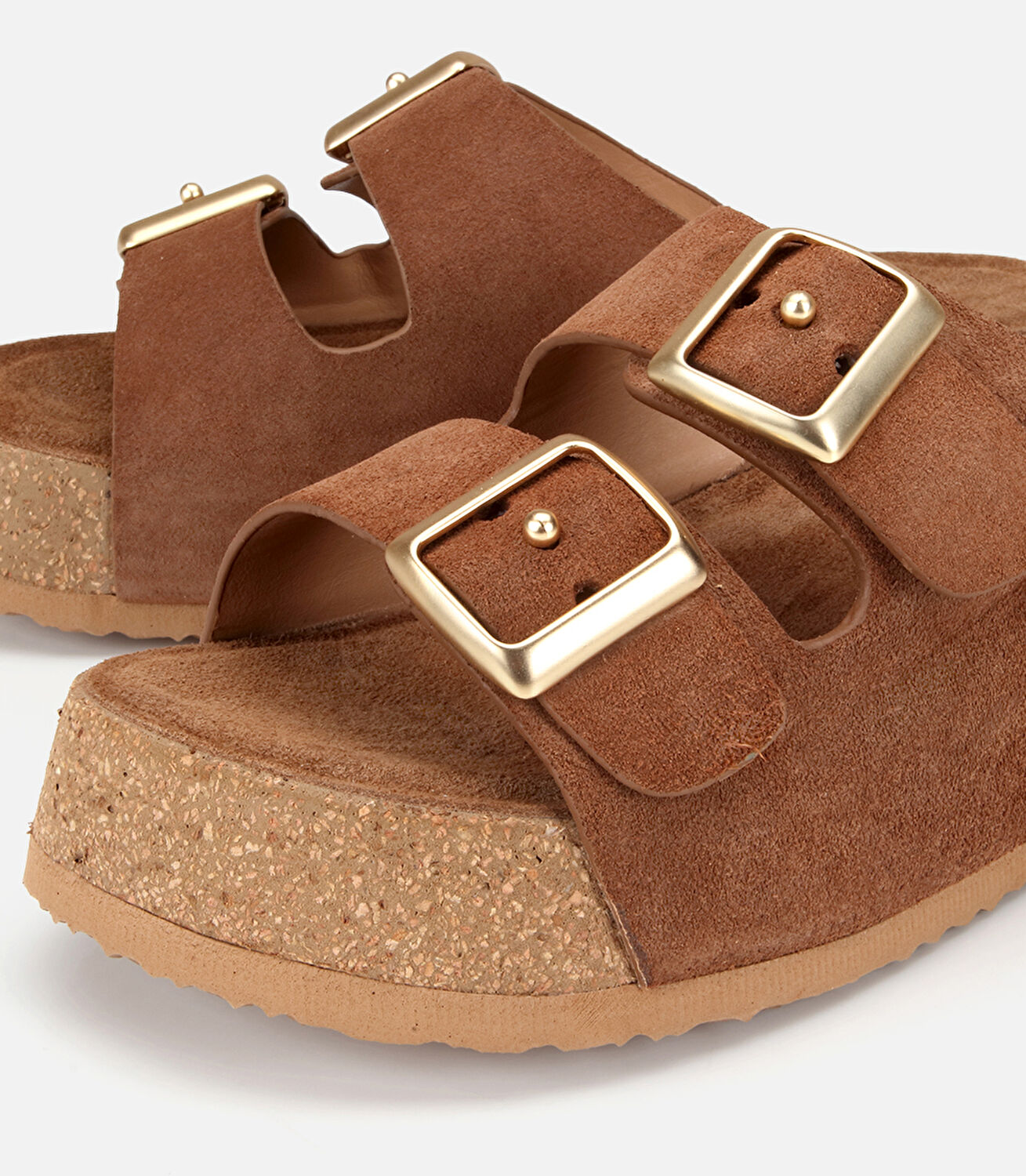 Kadın Deri Taba Toka Detaylı Kalın Tabanlı Düz Terlik