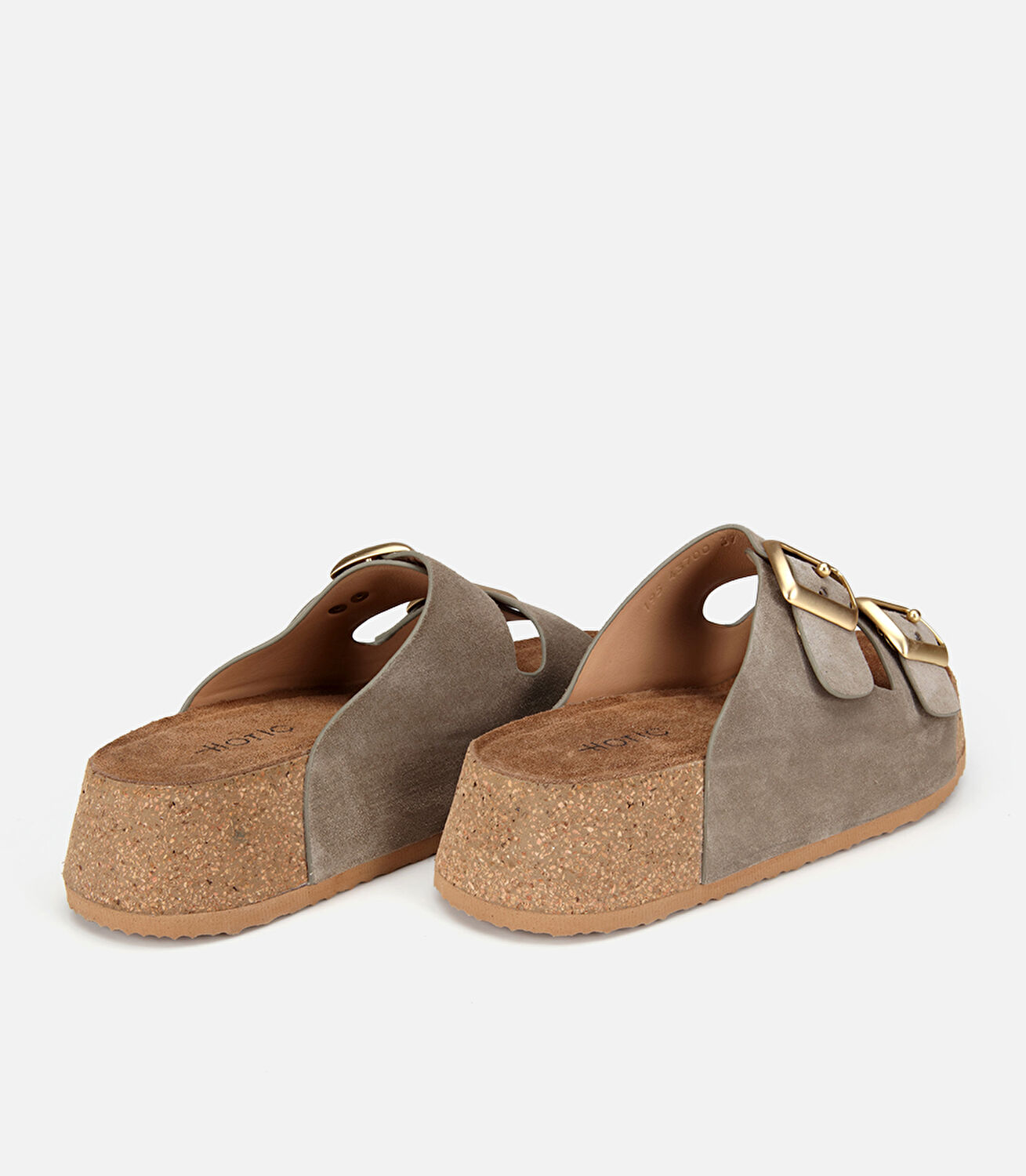 Kadın Deri Haki Toka Detaylı Kalın Tabanlı Düz Terlik