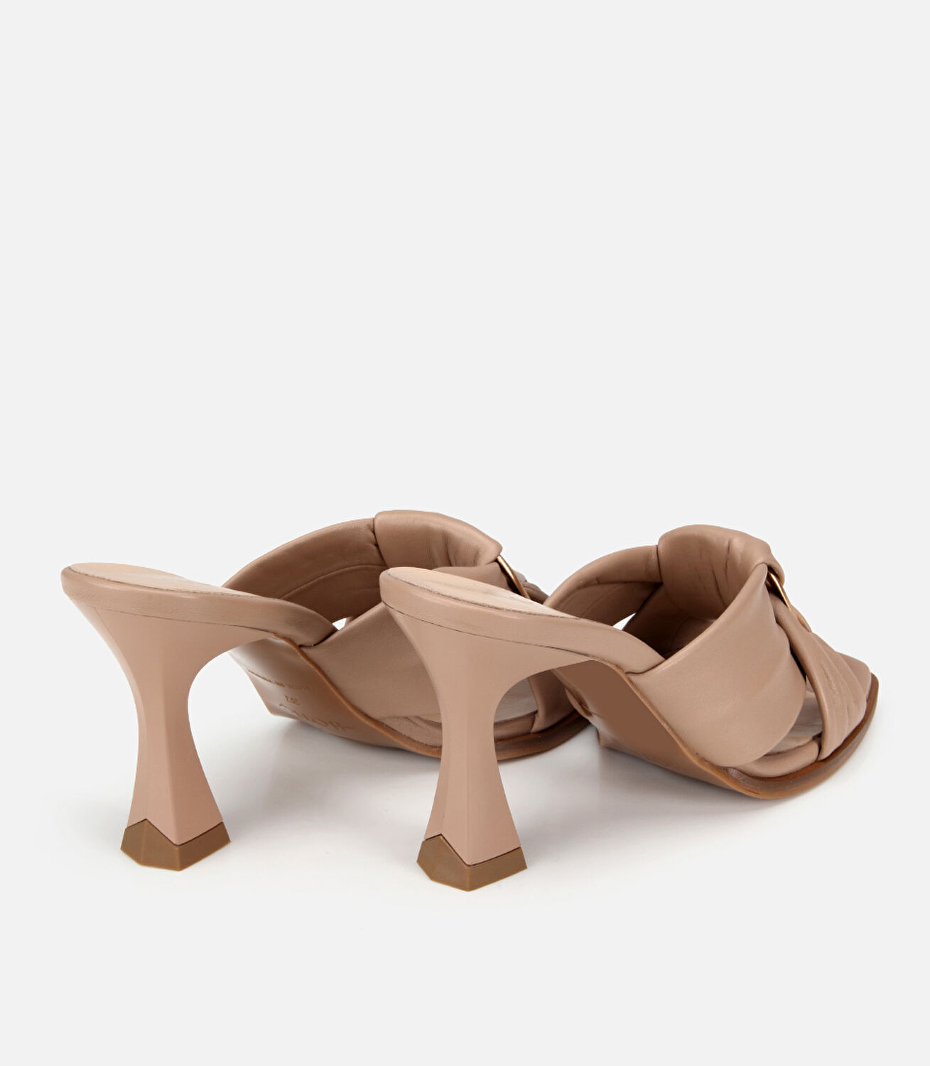 Kadın Deri Bej Gold Toka Detaylı Topuklu Terlik