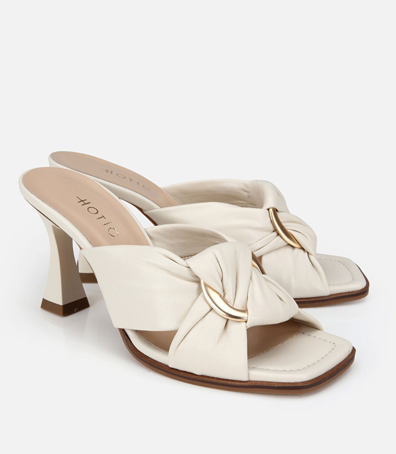 Kadın Deri Kemik Gold Toka Detaylı Topuklu Terlik