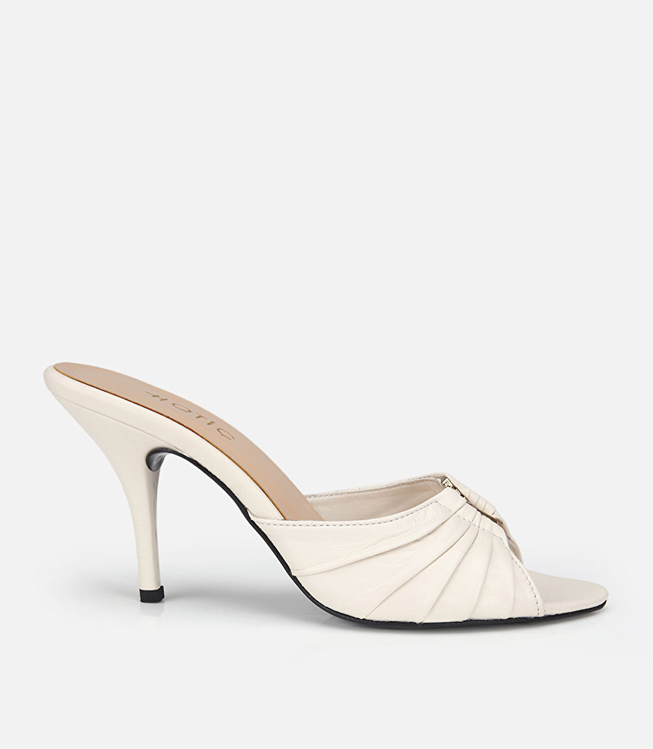 Kadın Deri Kemik Gold Toka Detaylı İnce Topuklu Terlik