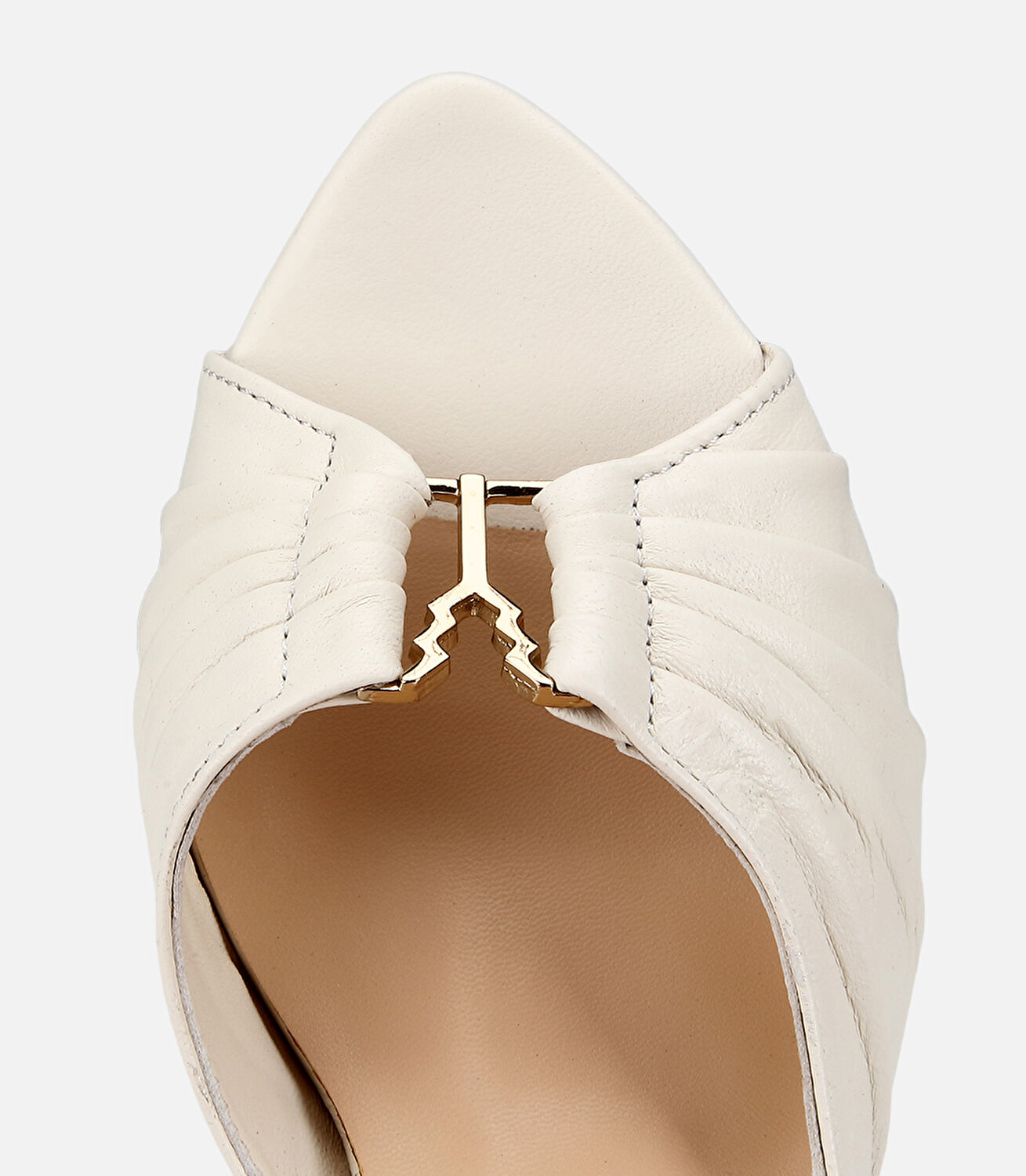 Kadın Deri Kemik Gold Toka Detaylı İnce Topuklu Terlik