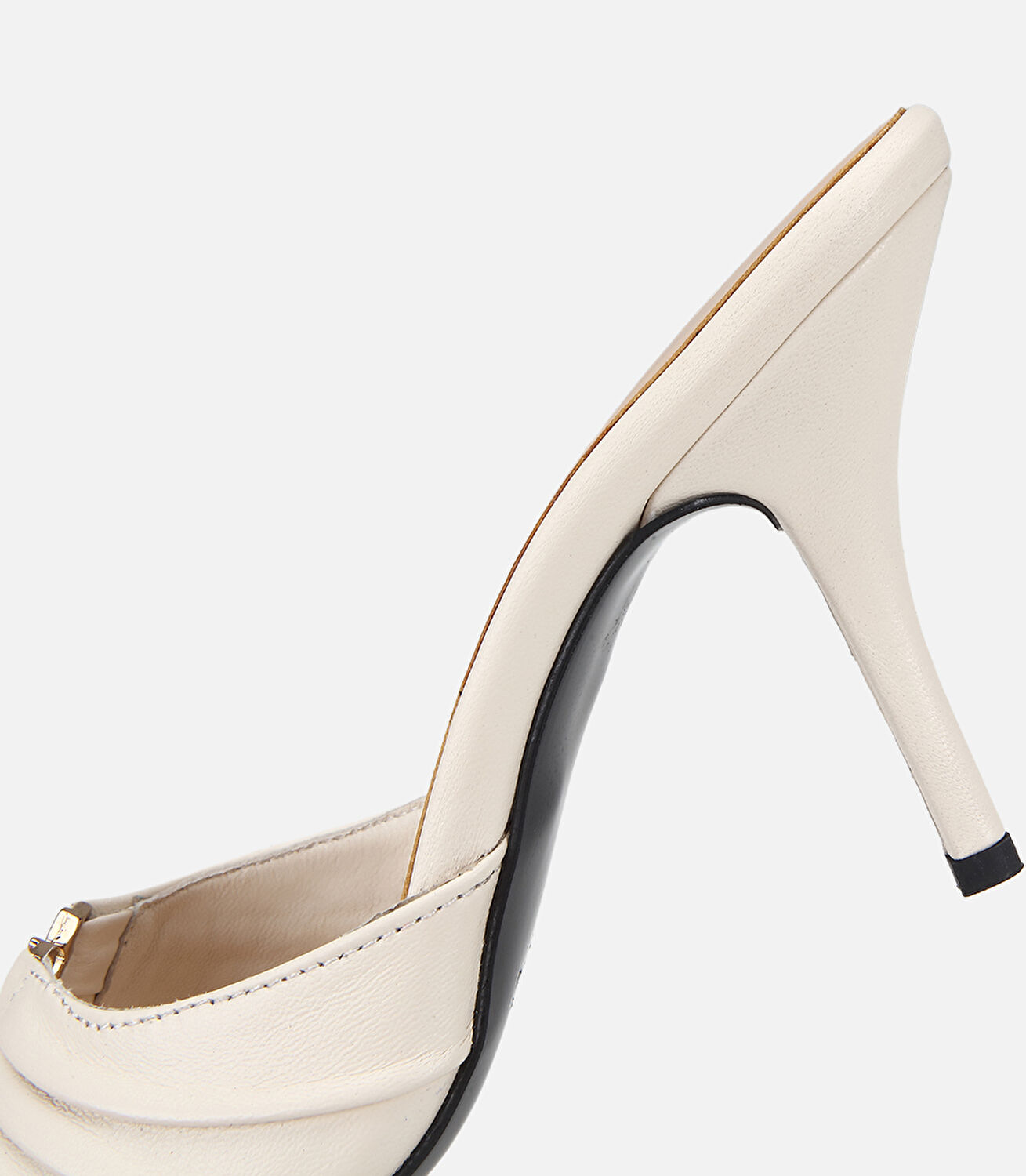 Kadın Deri Kemik Gold Toka Detaylı İnce Topuklu Terlik