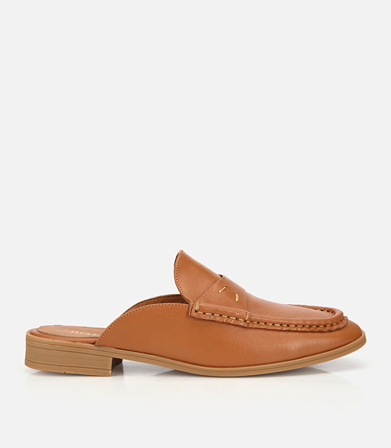 Kadın Deri Taba Dikiş Detaylı Düz Terlik