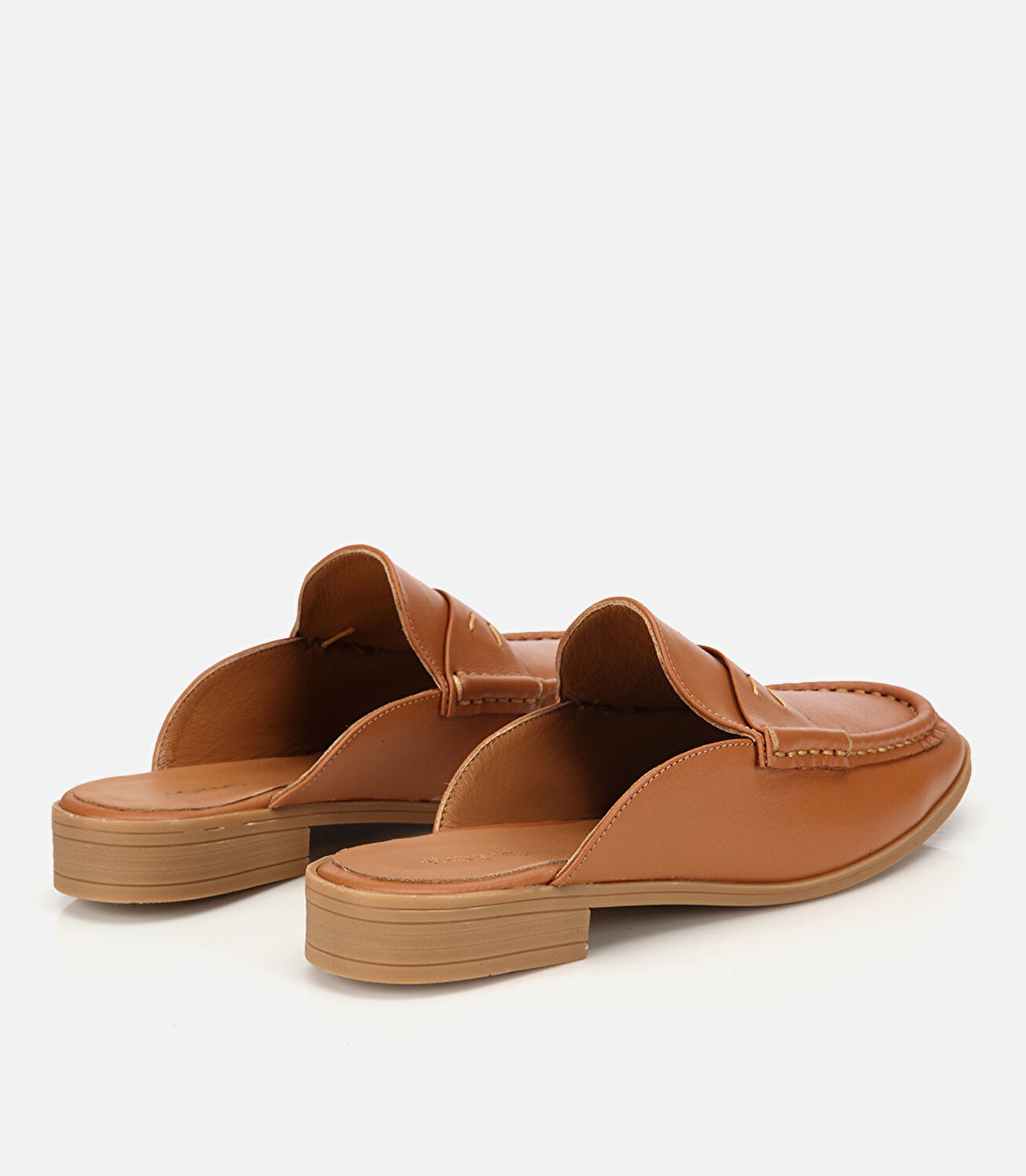 Kadın Deri Taba Dikiş Detaylı Düz Terlik