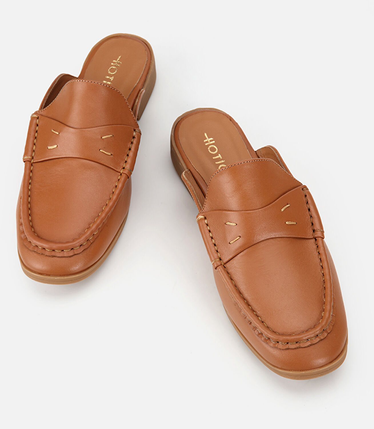 Kadın Deri Taba Dikiş Detaylı Düz Terlik