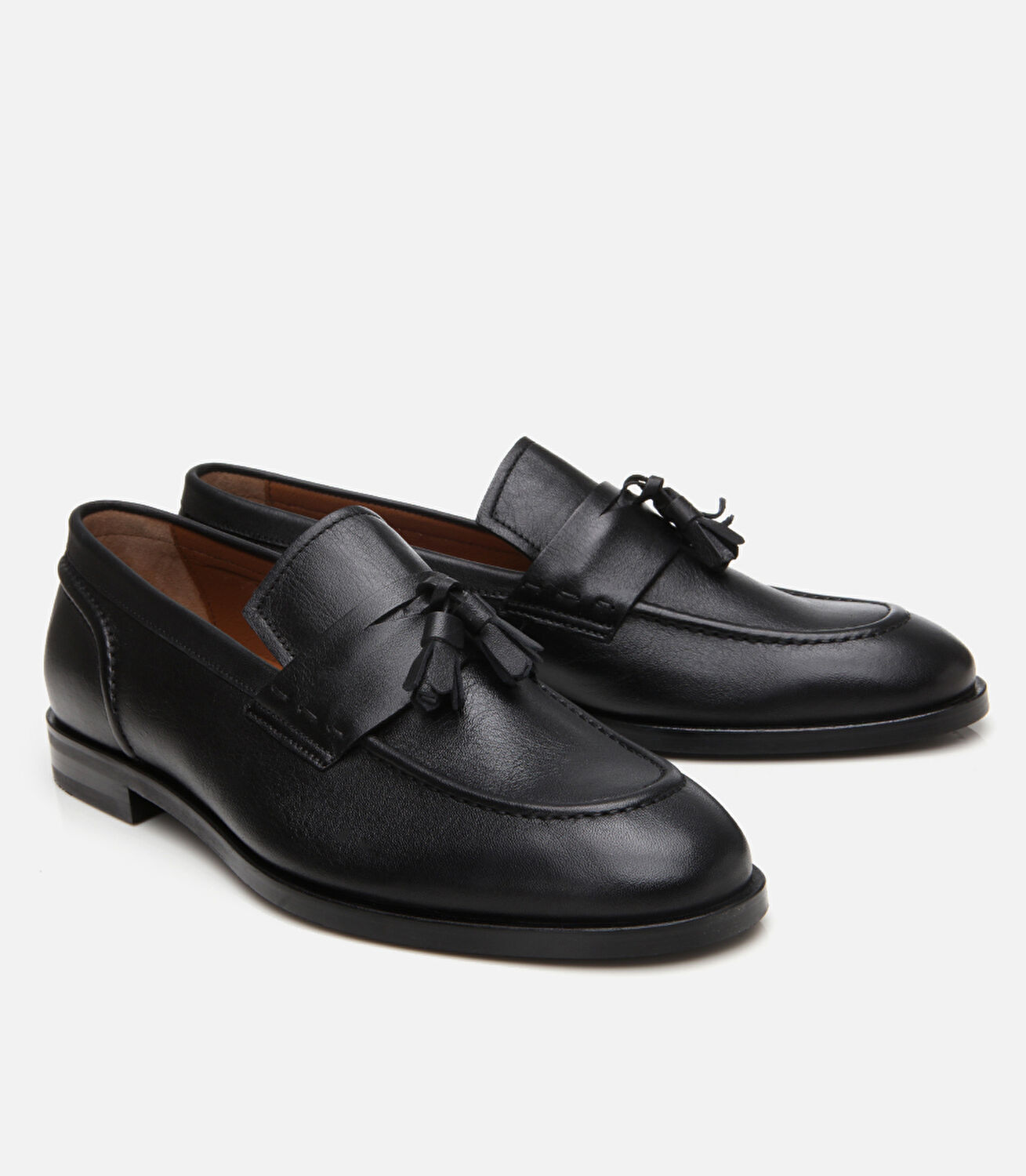 Erkek Deri Siyah Püskül Detaylı Klasik Loafer