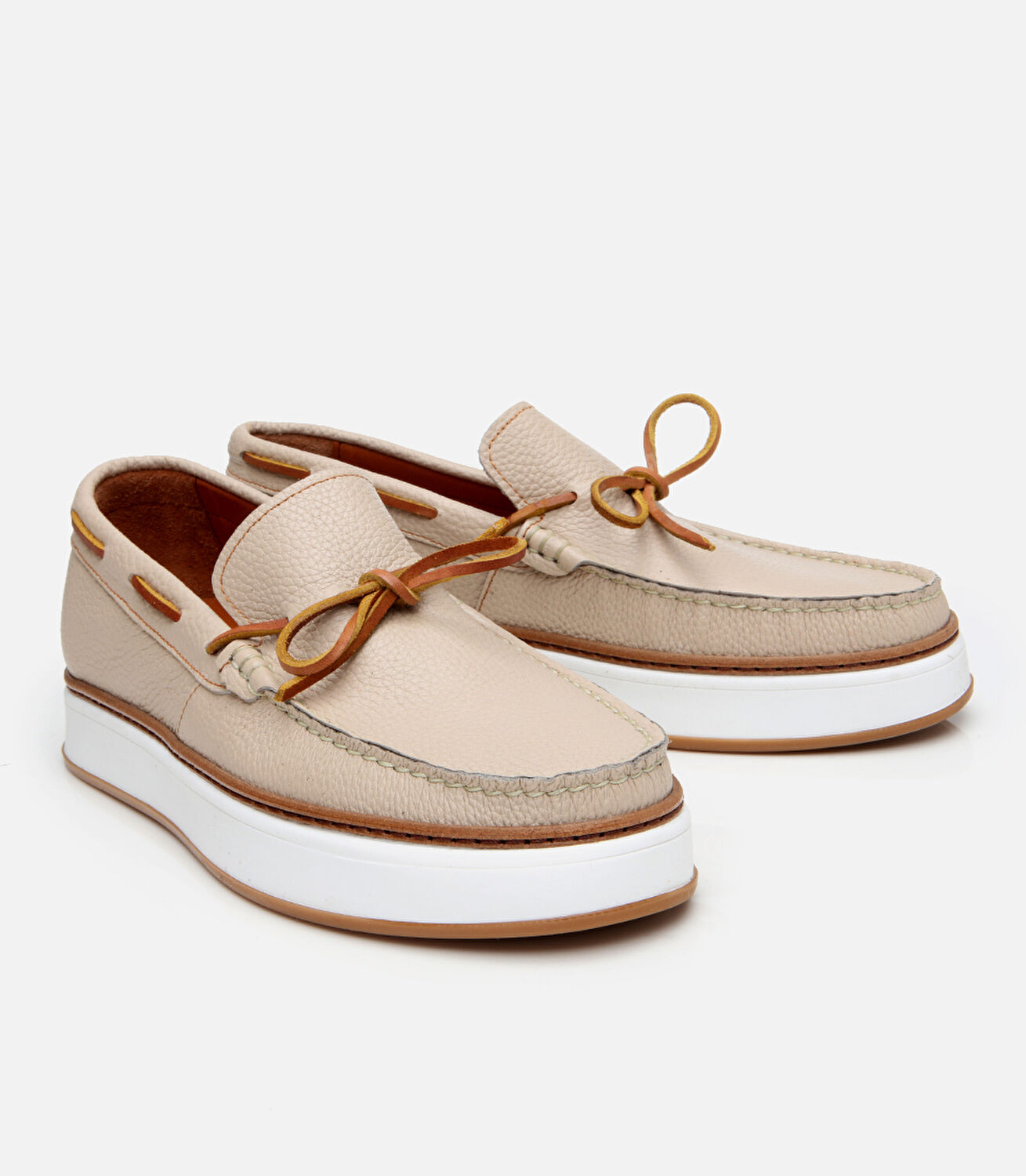 Erkek Deri Bej Bağcık Detaylı Loafer