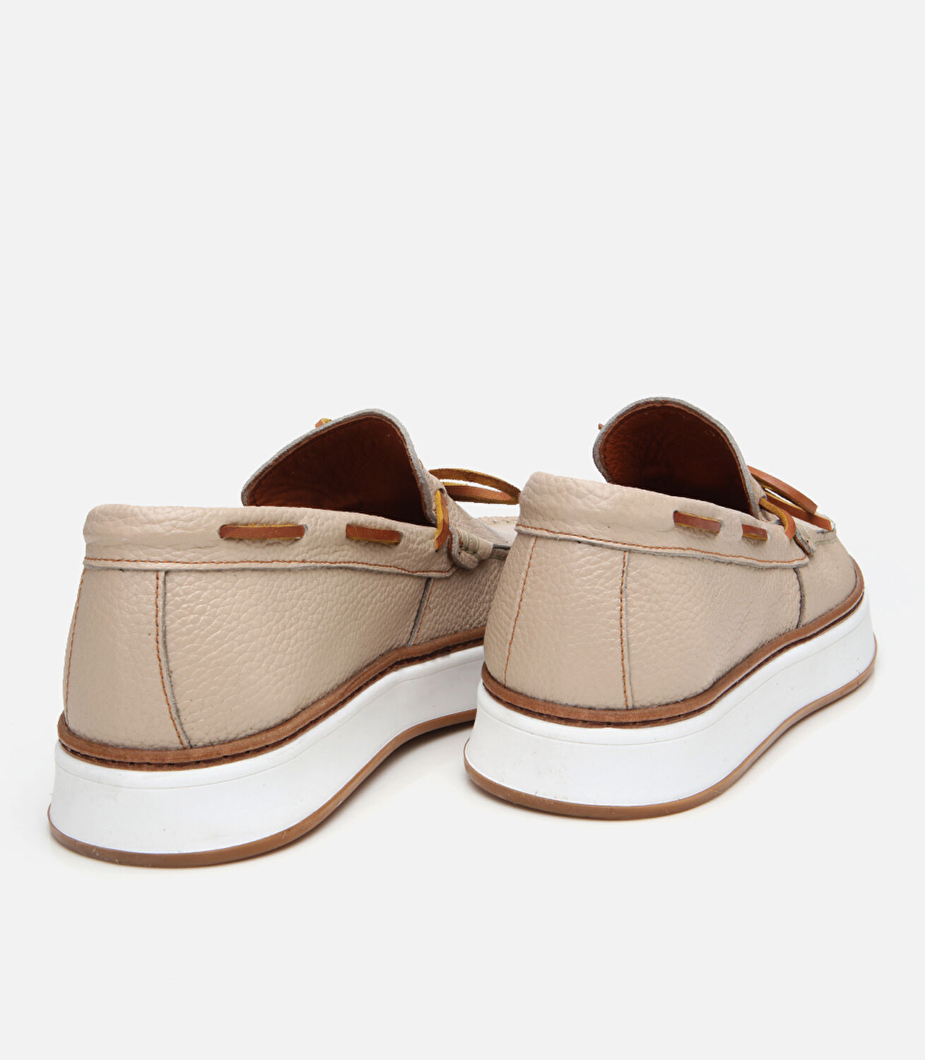 Erkek Deri Bej Bağcık Detaylı Loafer