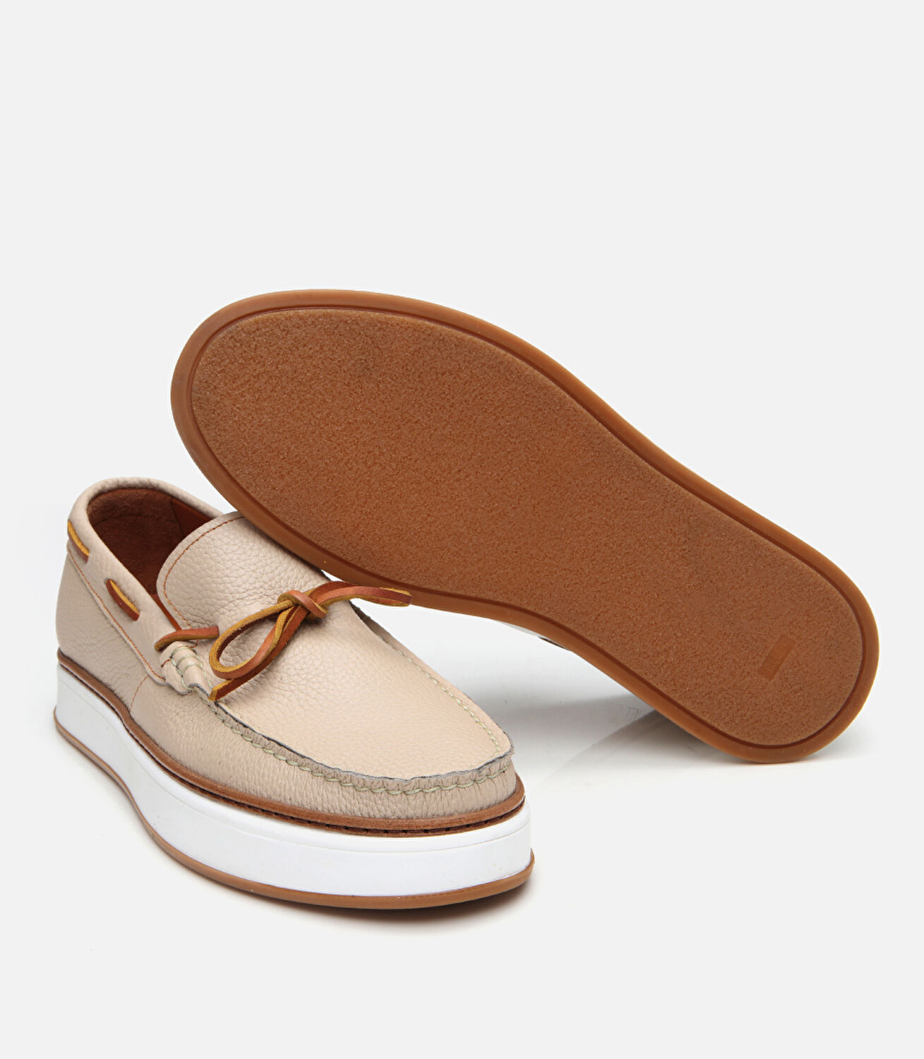 Erkek Deri Bej Bağcık Detaylı Loafer