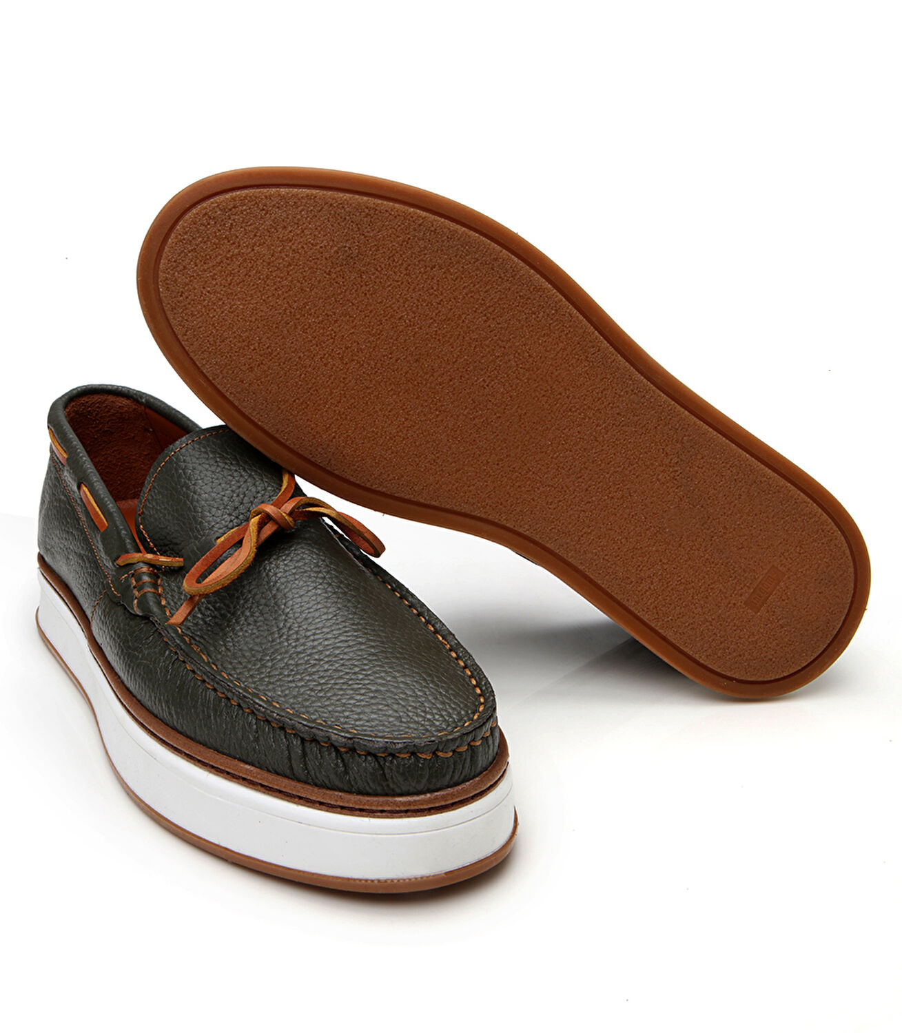 Erkek Deri Yeşil Bağcık Detaylı Loafer