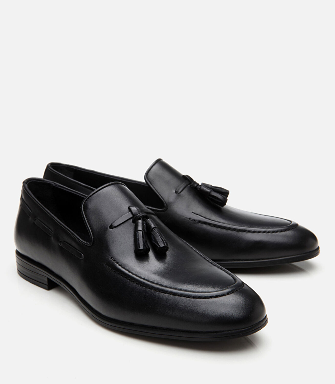 Erkek Deri Siyah Püskül Detaylı Loafer