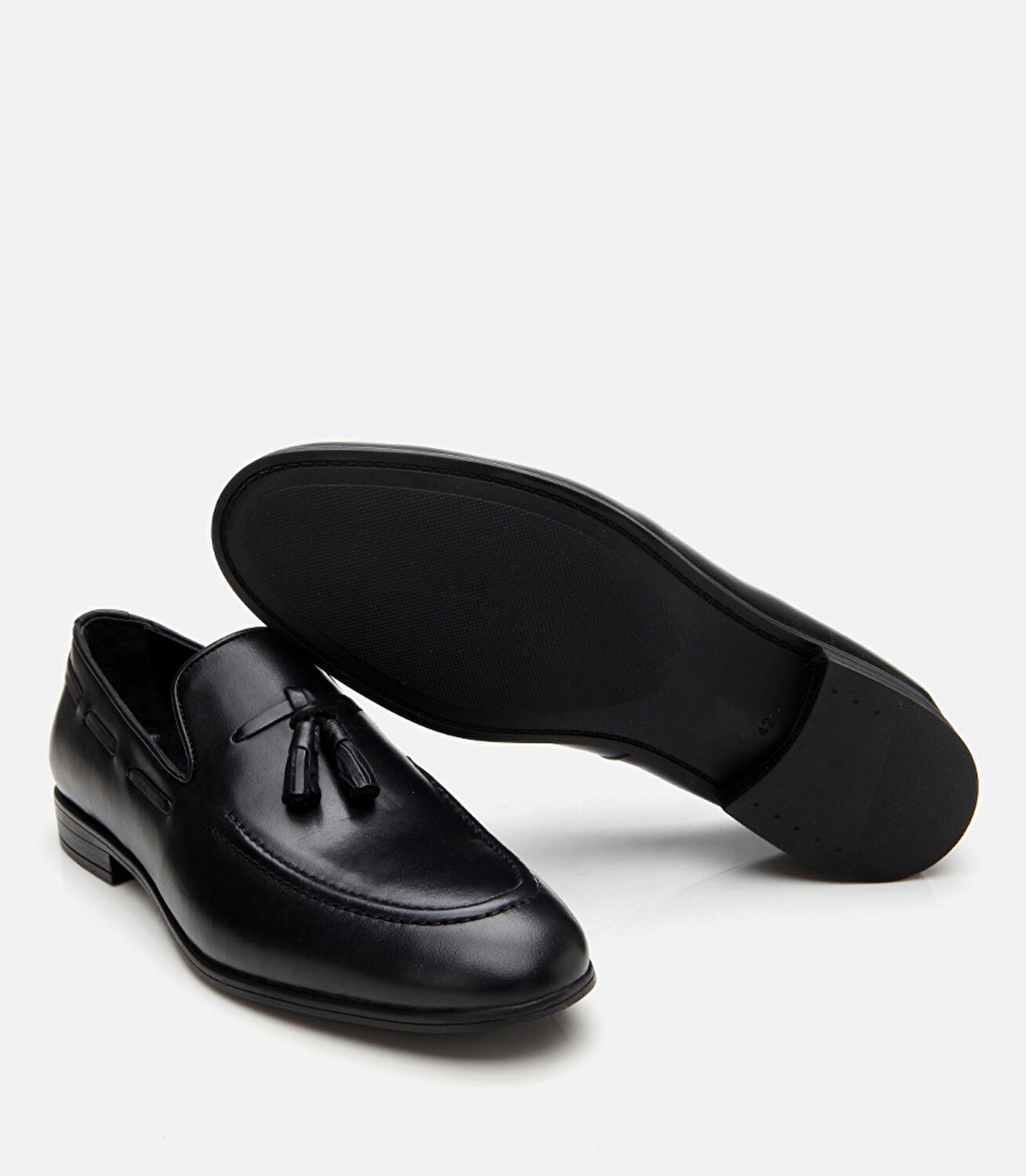 Erkek Deri Siyah Püskül Detaylı Loafer