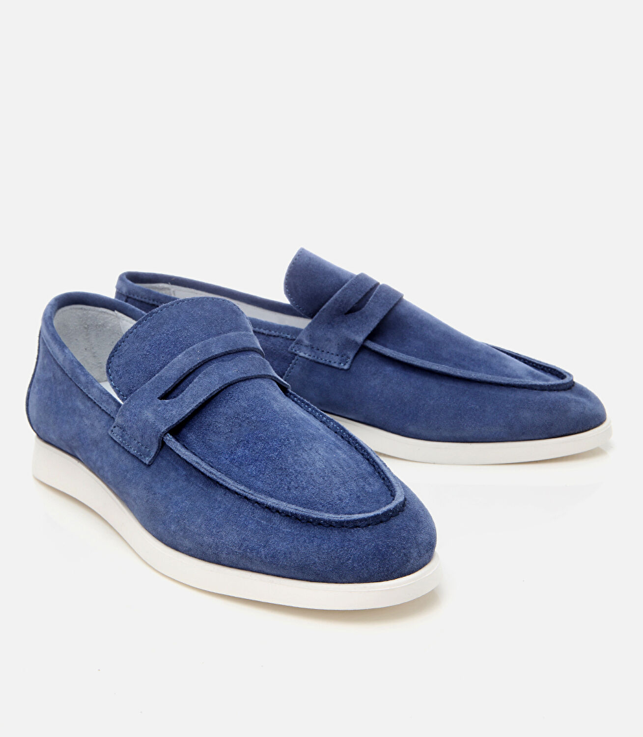 Erkek Süet Deri Mavi Yumuşak Dokulu Loafer