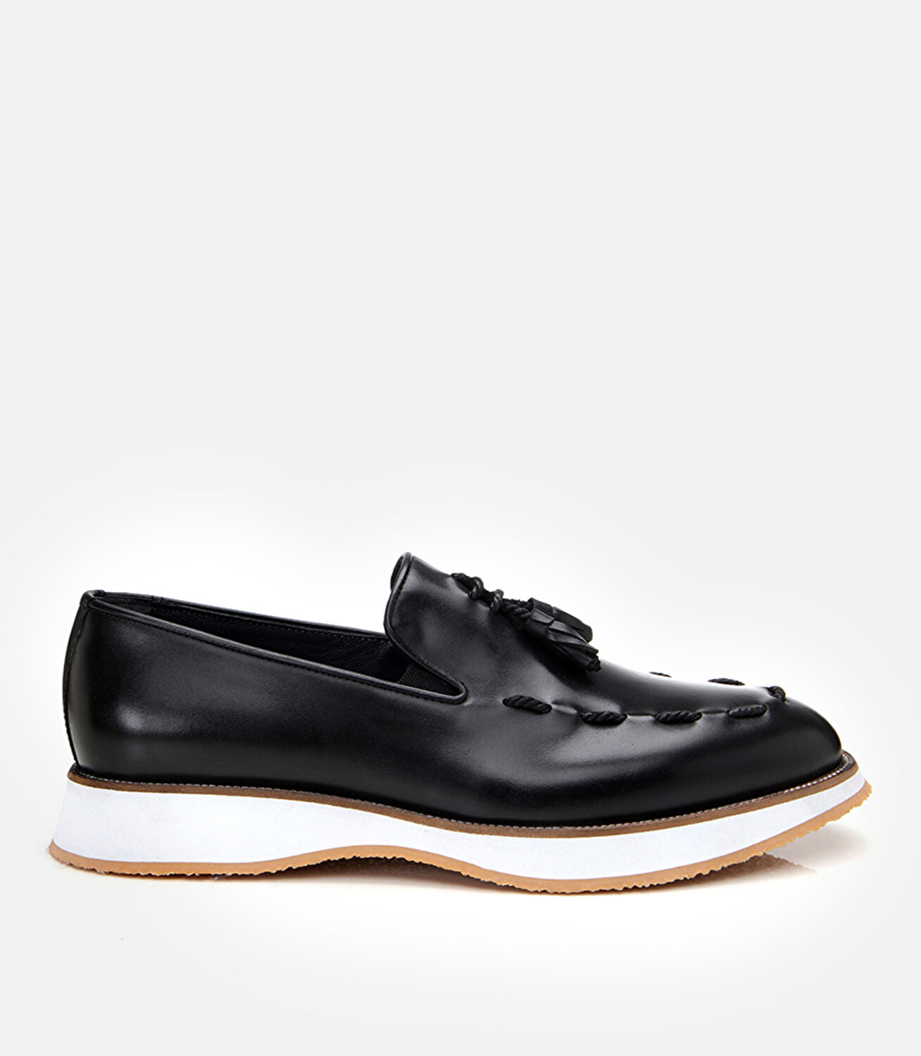 Erkek Deri Siyah Püskül Detaylı Klasik Loafer