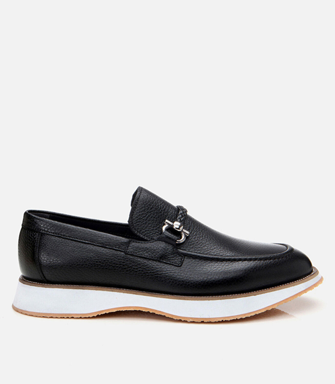 Erkek Deri Siyah Spor Tabanlı Klasik Loafer