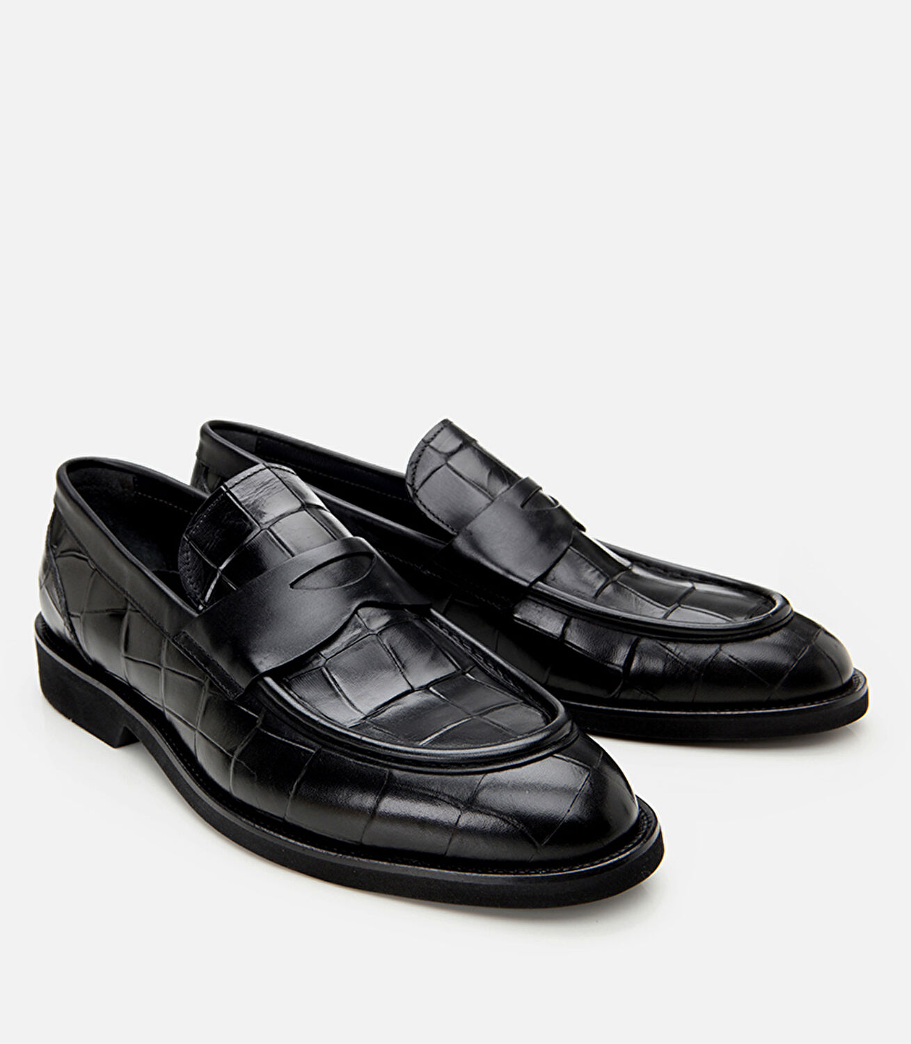  Erkek Deri Siyah Hafif Tabanlı Klasik Loafer
