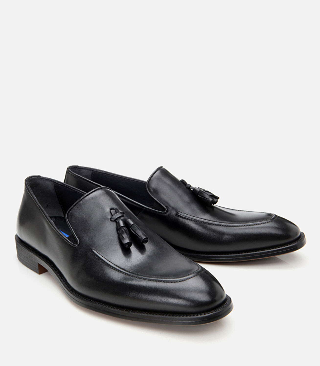 Erkek Deri Siyah Püskül Detaylı Klasik Loafer