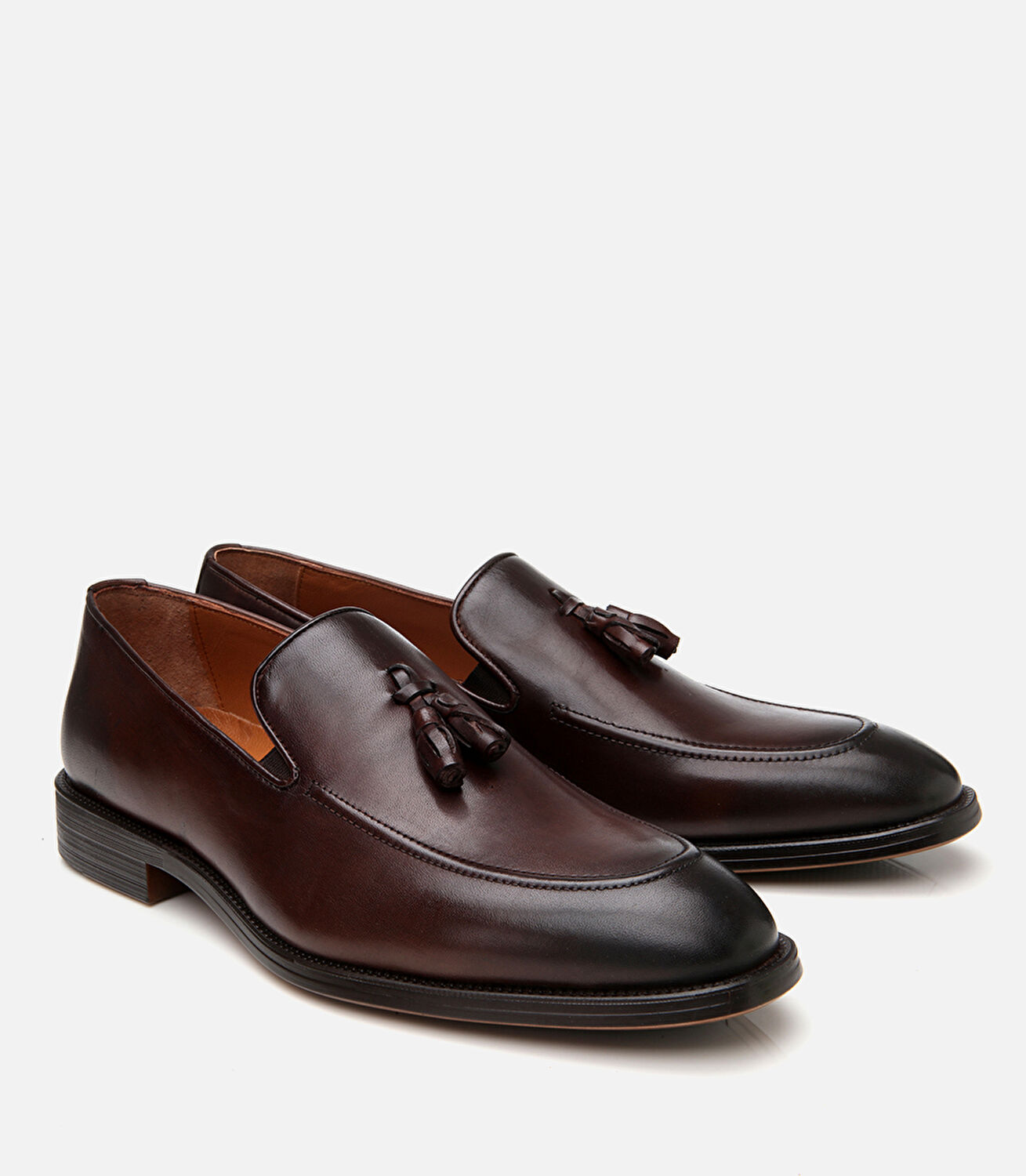 Erkek Deri Kahverengi Püskül Detaylı Klasik Loafer