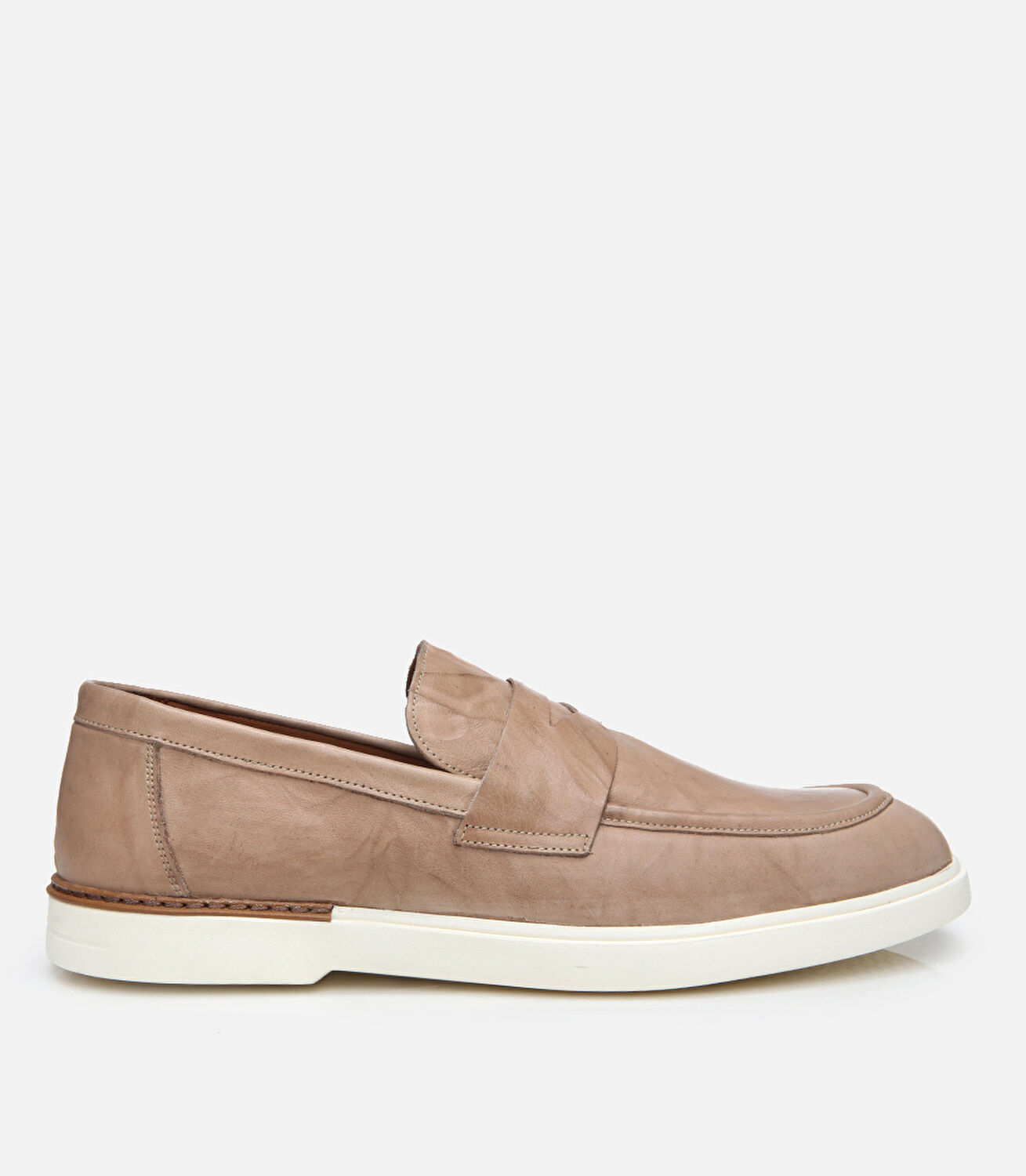 Erkek Deri Bej Ultra Hafif Tabanlı Klasik Loafer