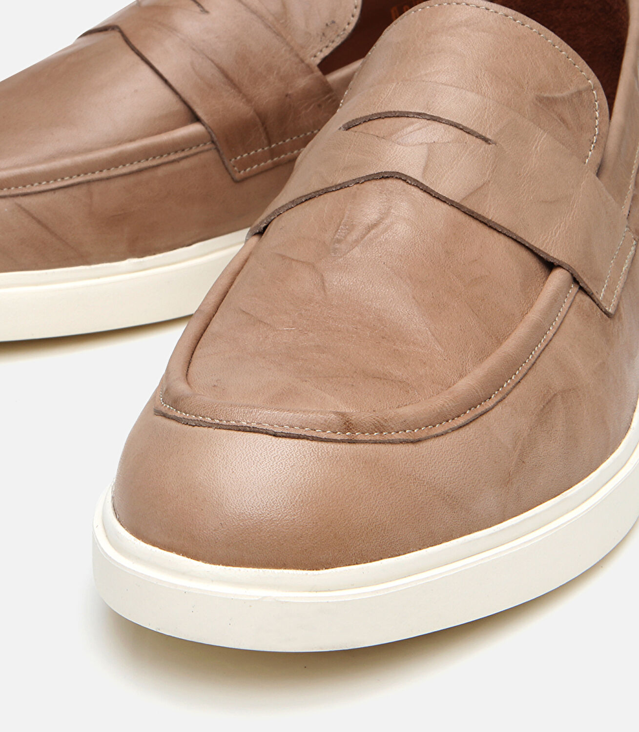 Erkek Deri Bej Ultra Hafif Tabanlı Klasik Loafer