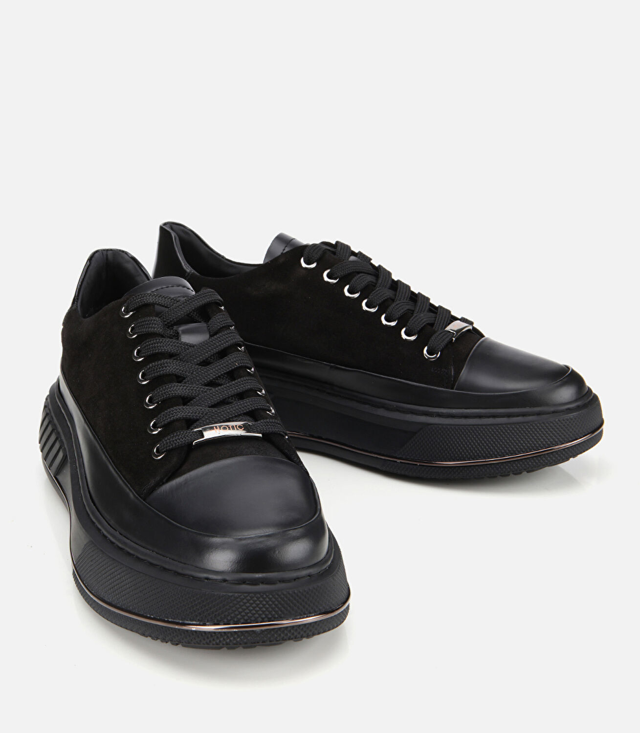 Erkek  Süet Deri Siyah Yüksek Tabanlı Spor Ayakkabı