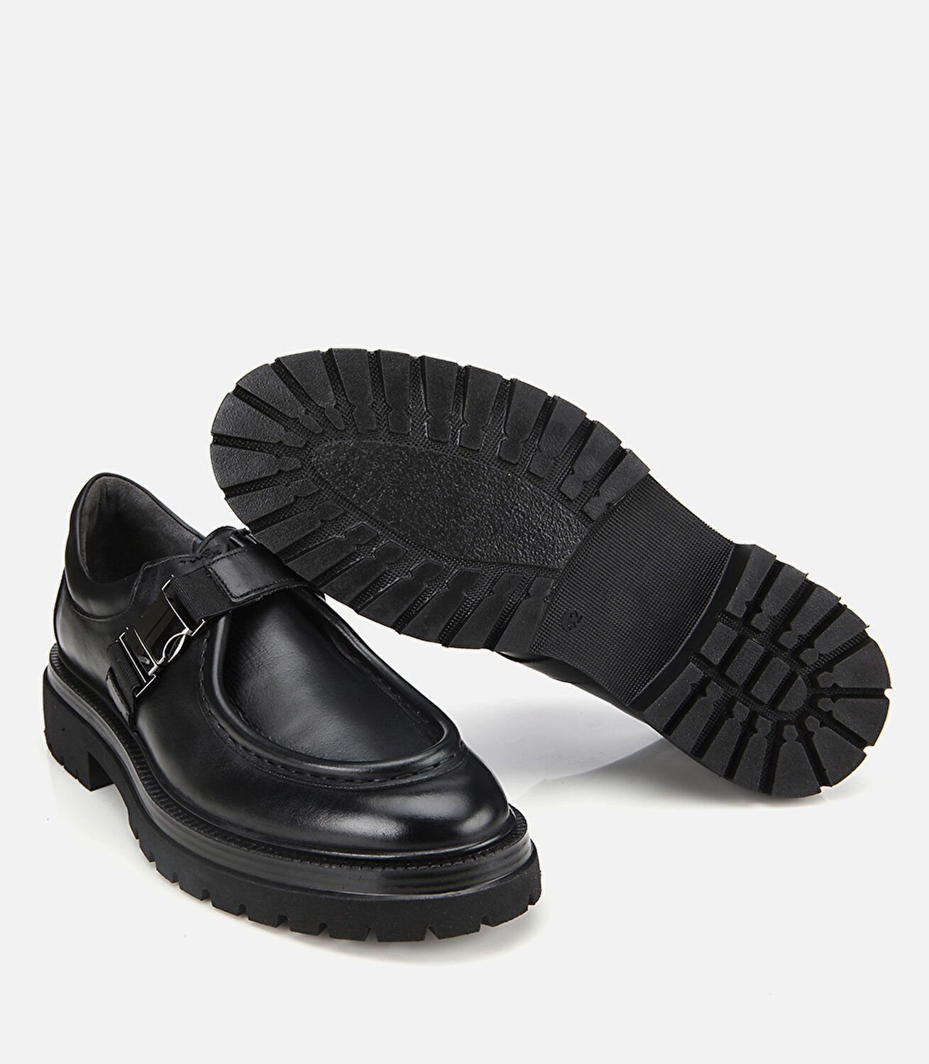Erkek Deri Siyah Metal Tokalı Klasik Loafer