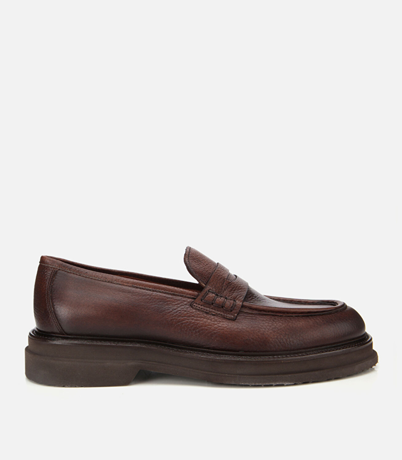 Erkek Deri Kahverengi Yumuşak Dokulu Kalın Tabanlı Klasik Loafer
