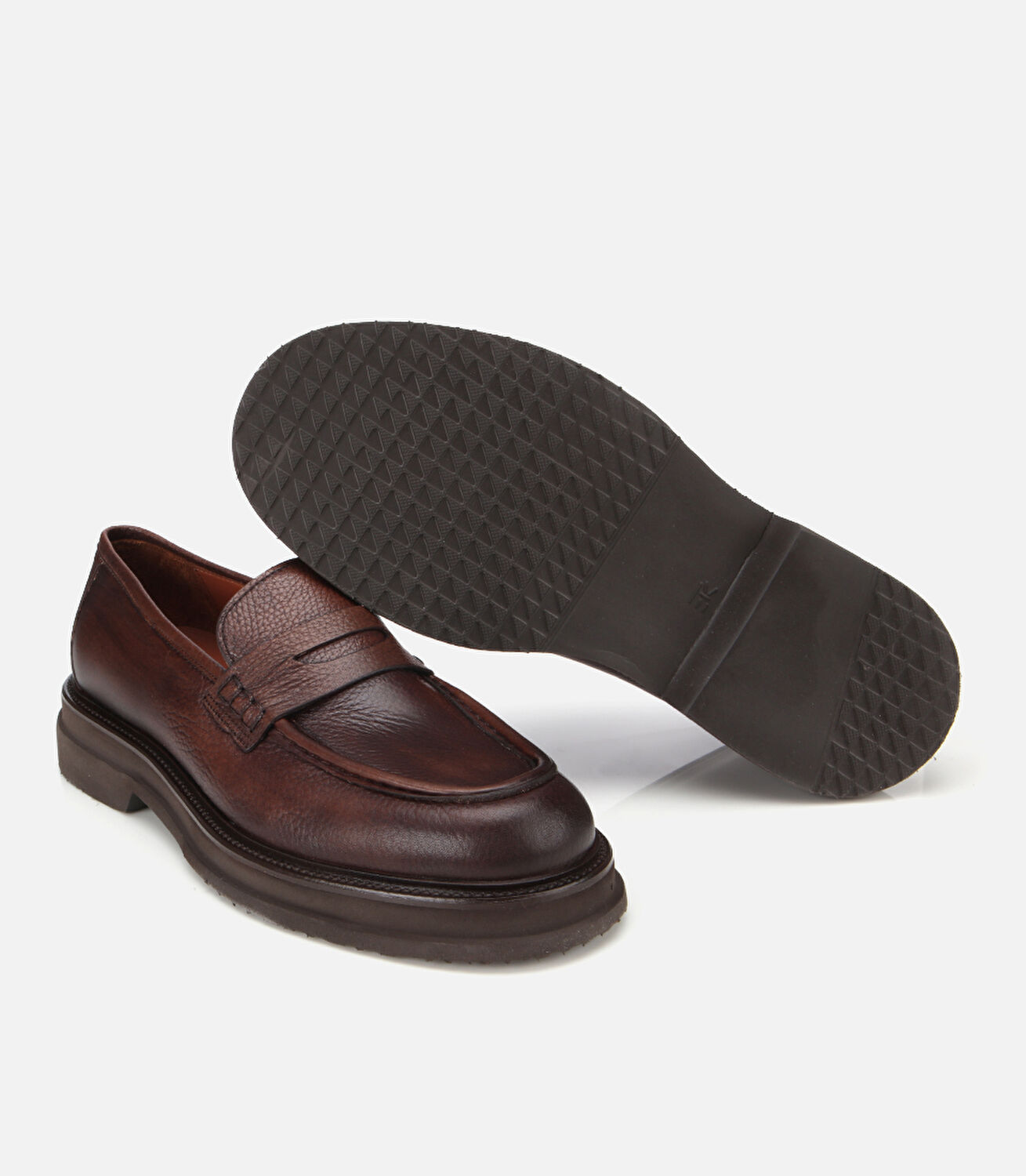 Erkek Deri Kahverengi Yumuşak Dokulu Kalın Tabanlı Klasik Loafer