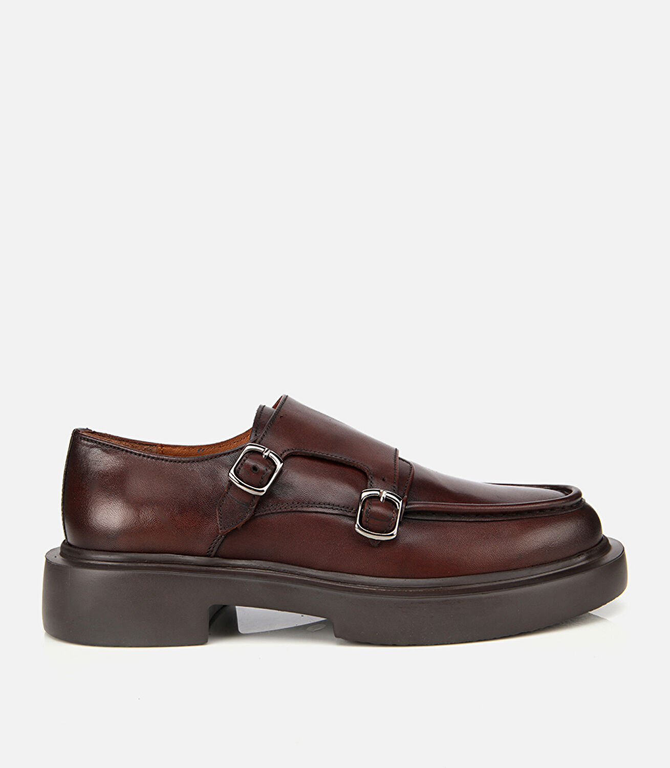 Erkek Deri Kahverengi Metal Tokalı Klasik Loafer