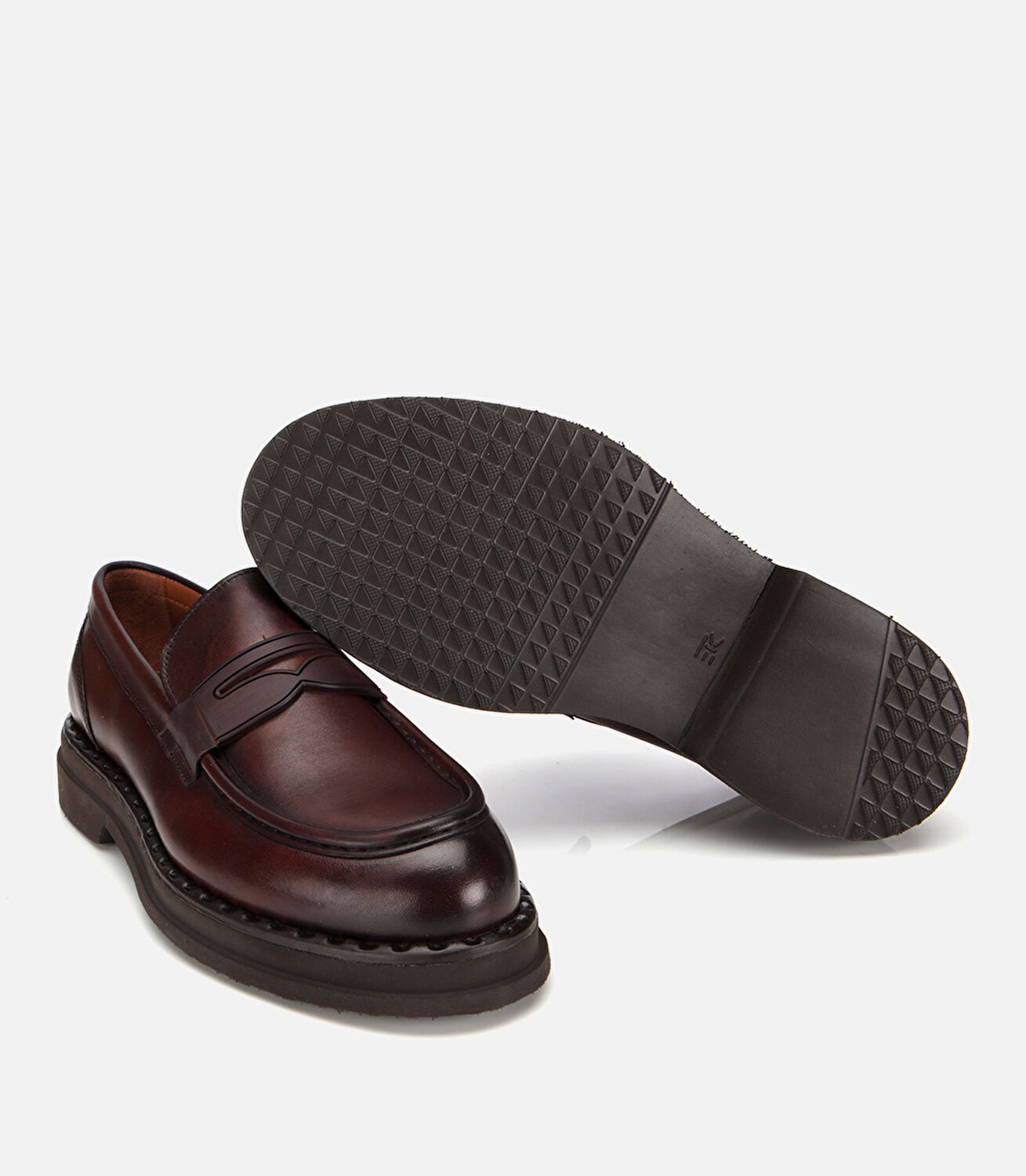 Erkek Deri Kahverengi Dikiş Detaylı Kalın Tabanlı Klasik Loafer