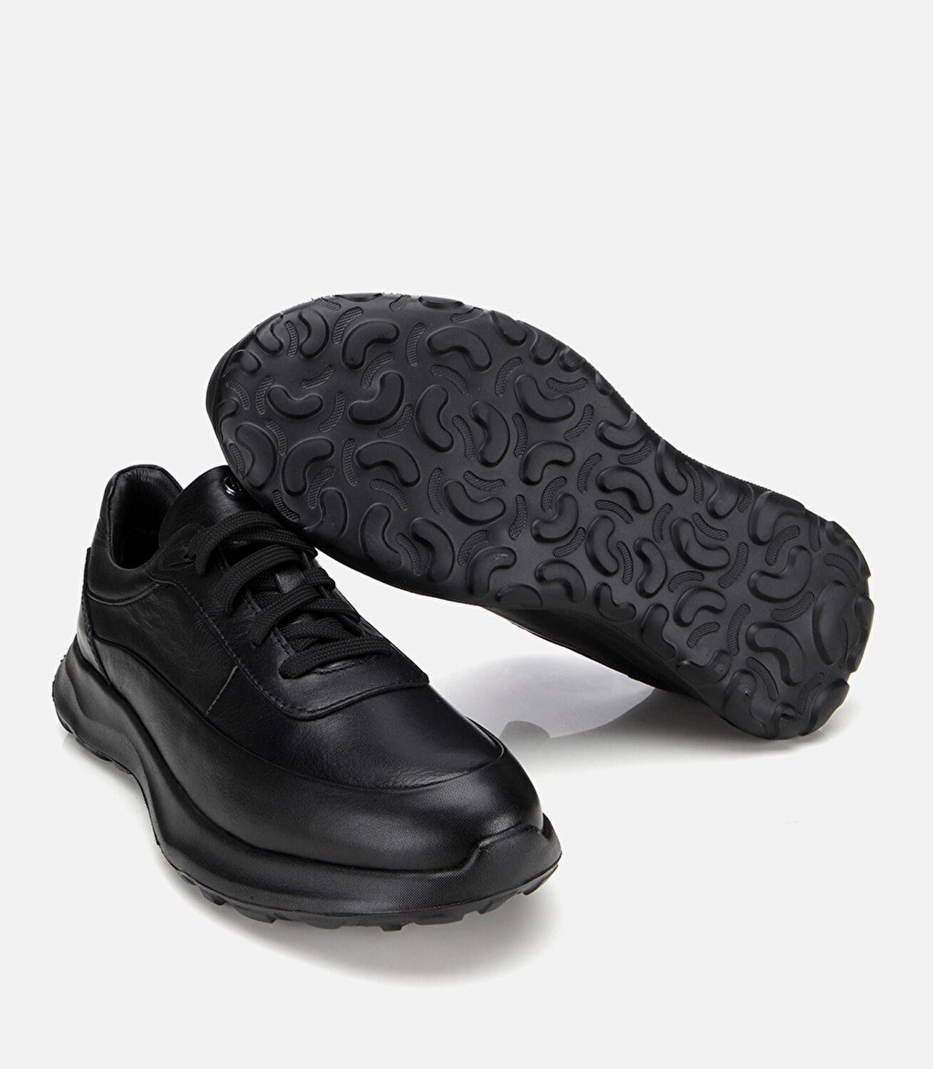 Erkek Deri Siyah Yumuşak Dokulu Yüksek Tabanlı Spor Ayakkabı