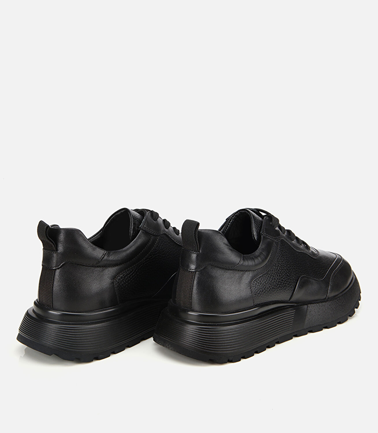 Erkek Deri Siyah Kalın Tabanlı Spor Ayakkabı