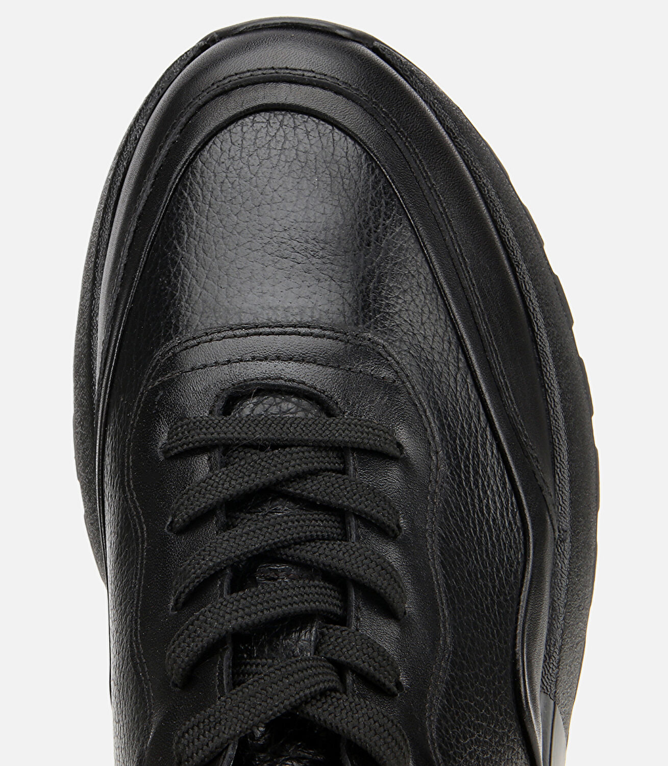 Erkek Deri Siyah Kalın Tabanlı Spor Ayakkabı