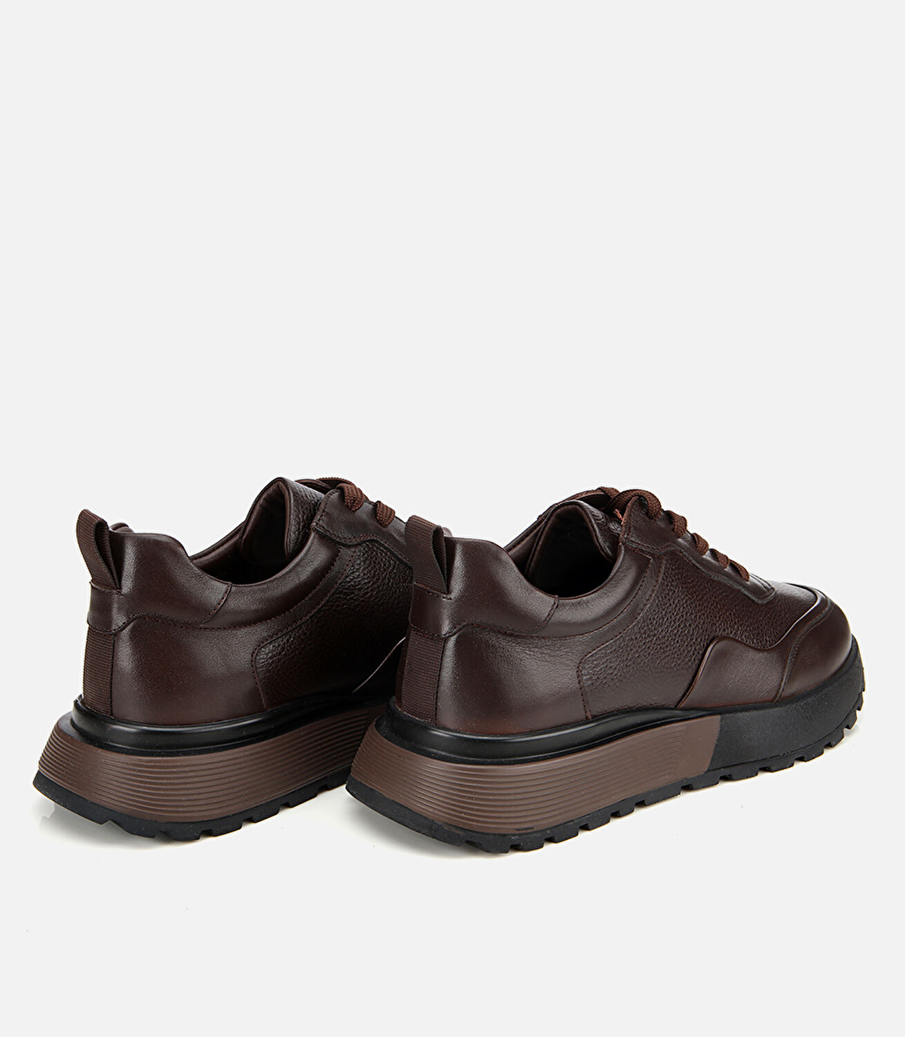 Erkek Deri Kahverengi Kalın Tabanlı Spor Ayakkabı