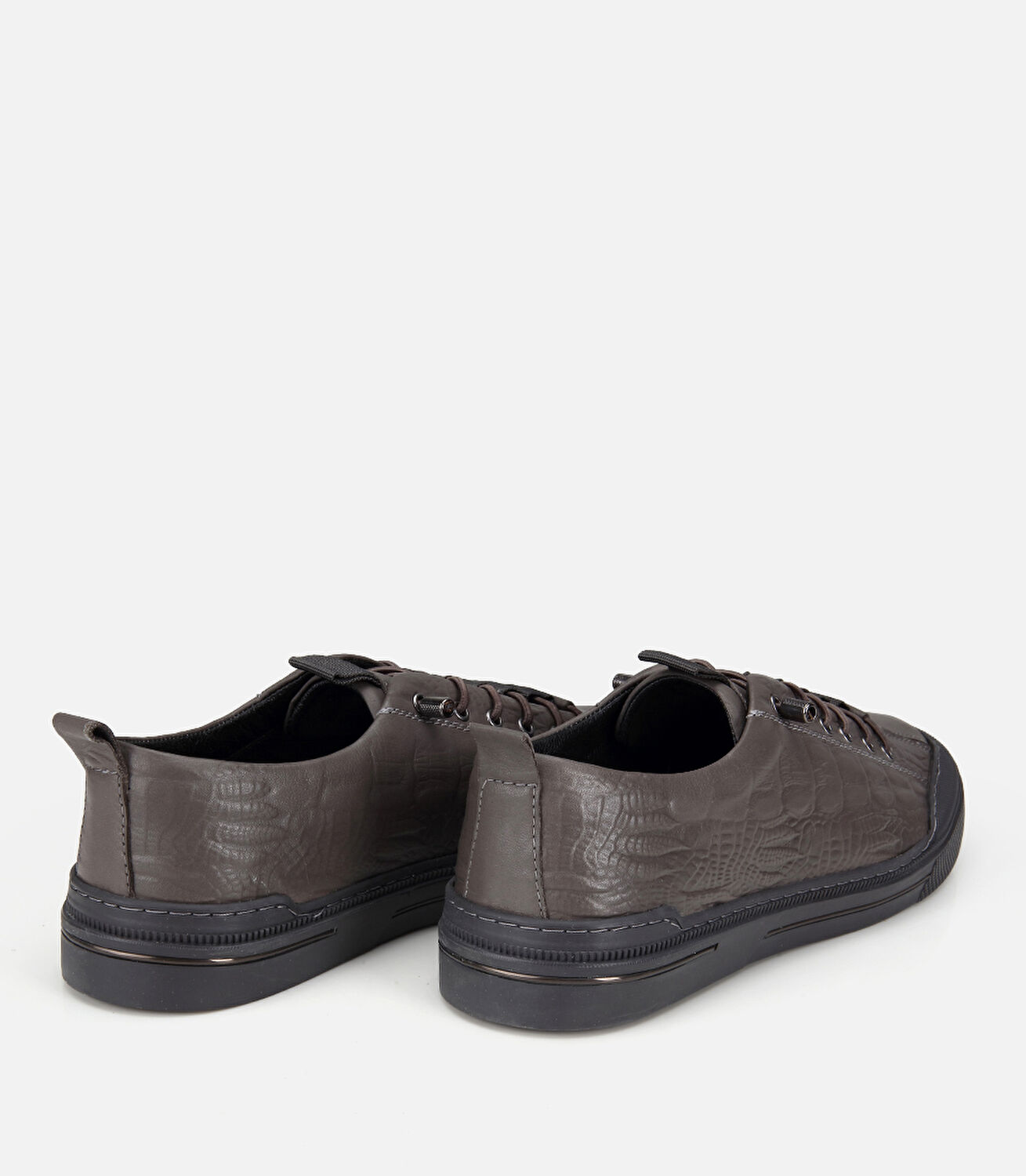 Erkek Deri Gri Bağcık Detaylı Düz Spor Ayakkabı