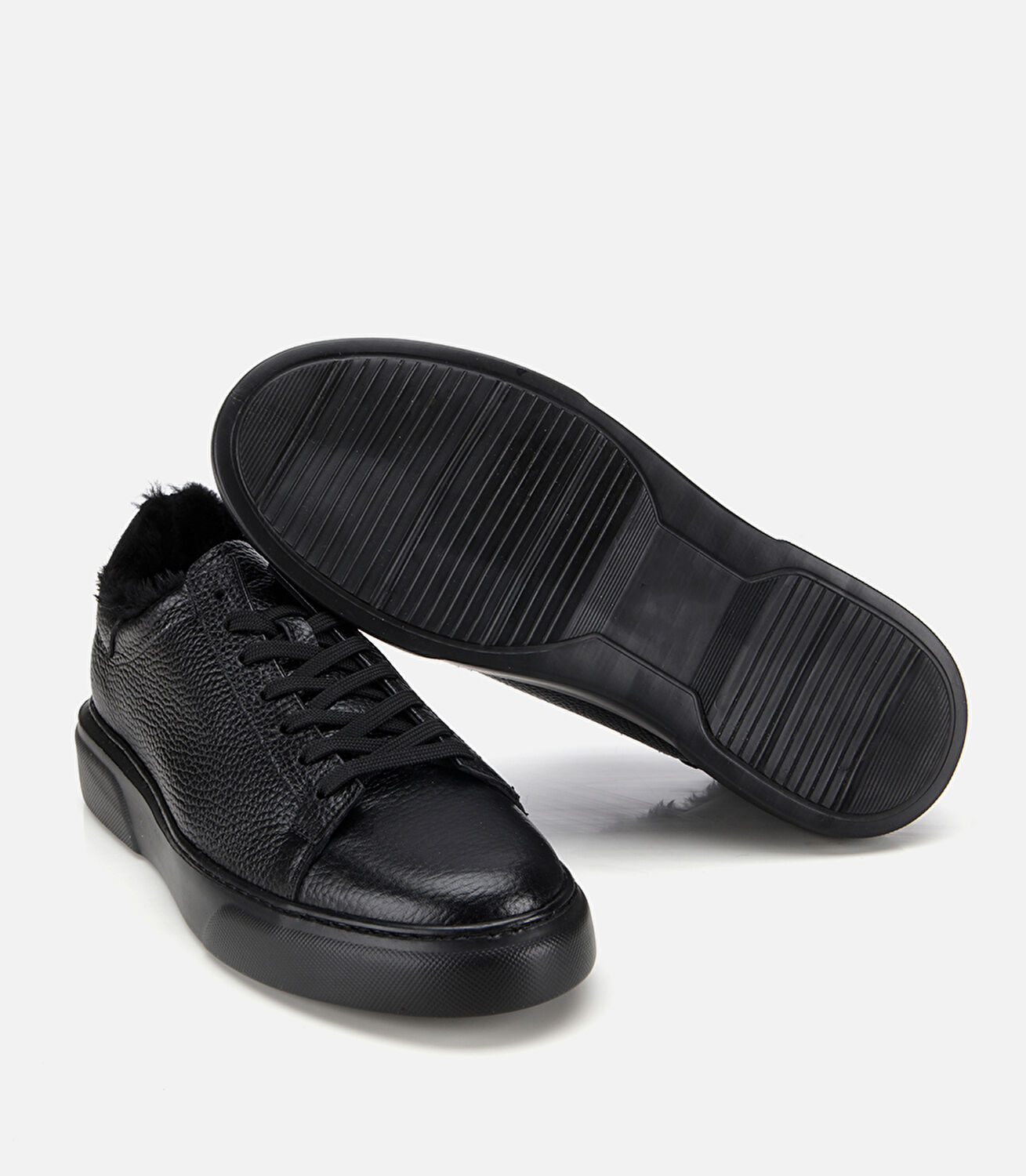 Erkek Deri Siyah İçi Kürklü Düz Günlük Ayakkabı