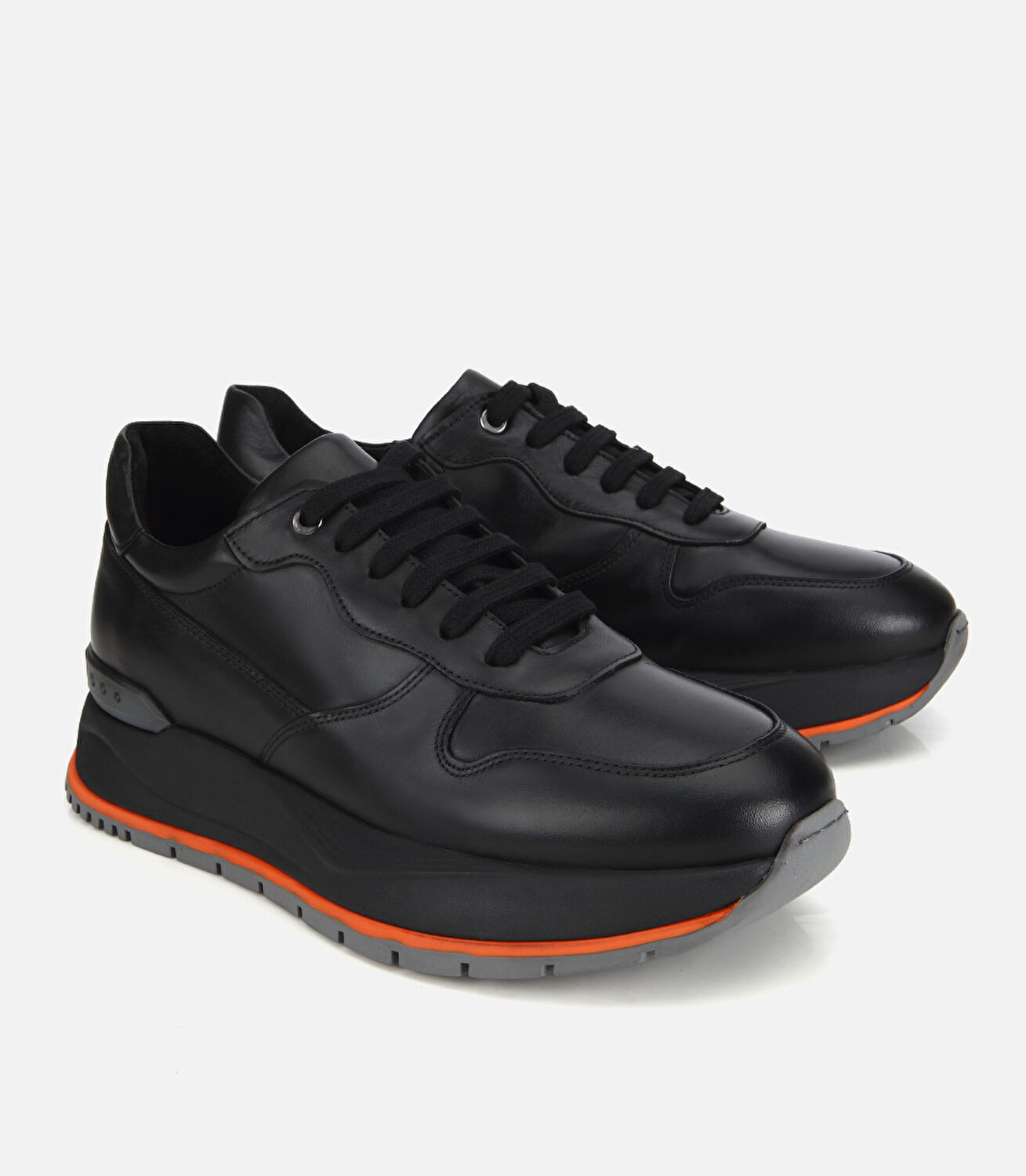 Erkek Deri Siyah Yüksek Tabanlı Spor Ayakkabı