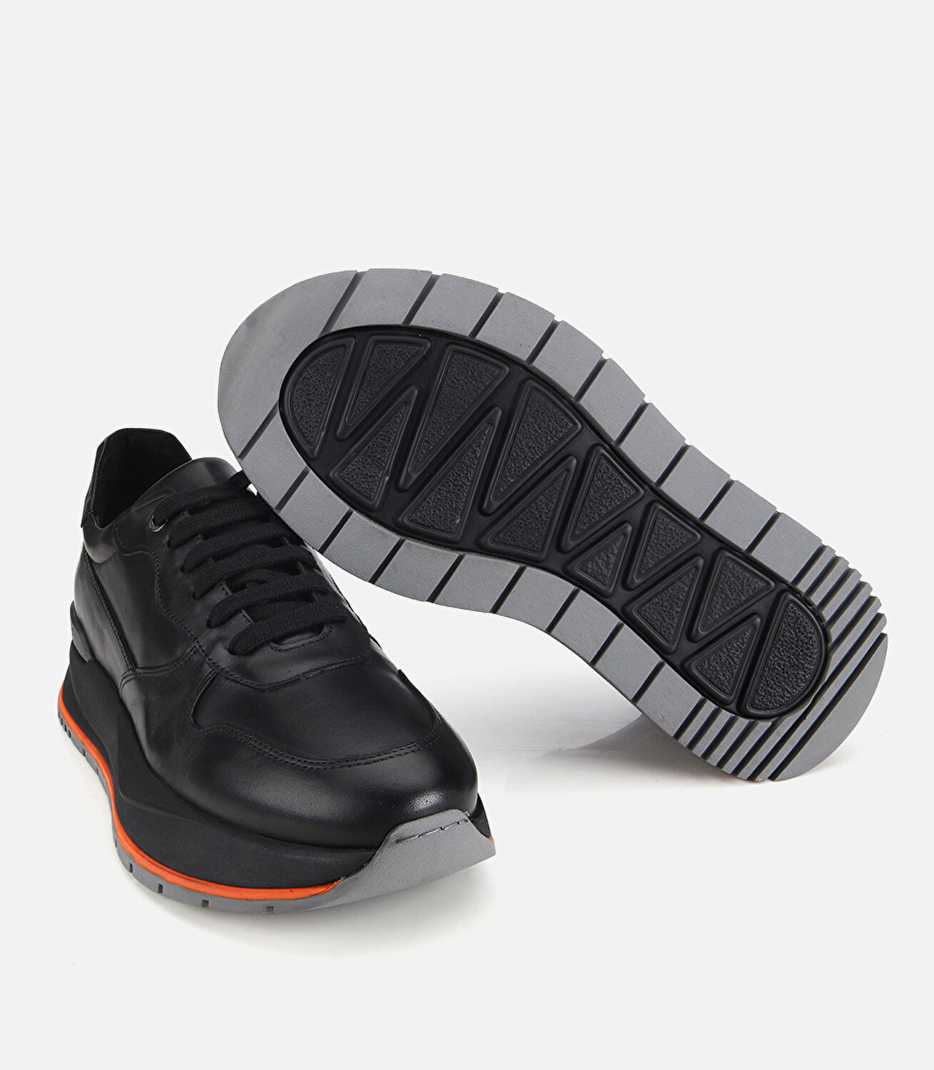 Erkek Deri Siyah Yüksek Tabanlı Spor Ayakkabı