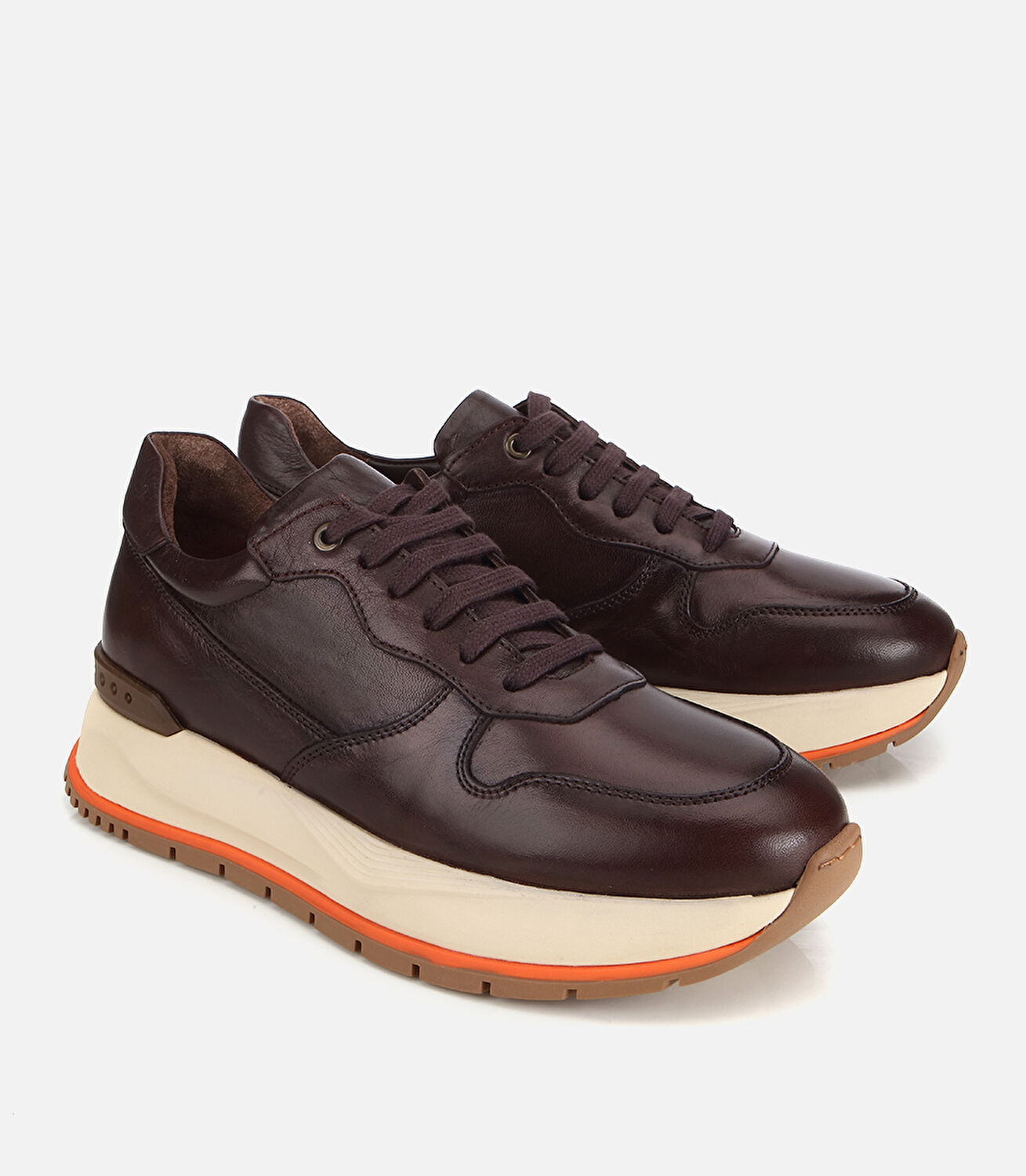 Erkek Deri Kahverengi Yüksek Tabanlı Spor Ayakkabı