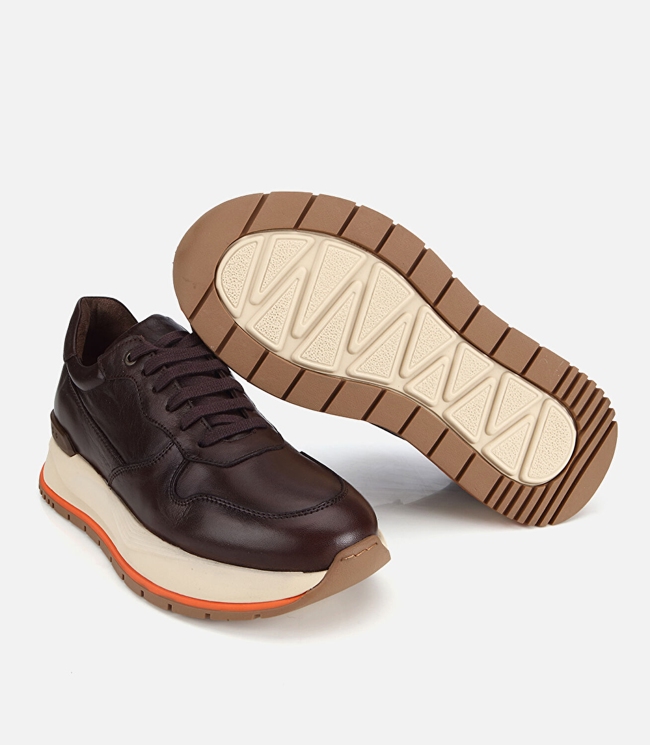 Erkek Deri Kahverengi Yüksek Tabanlı Spor Ayakkabı