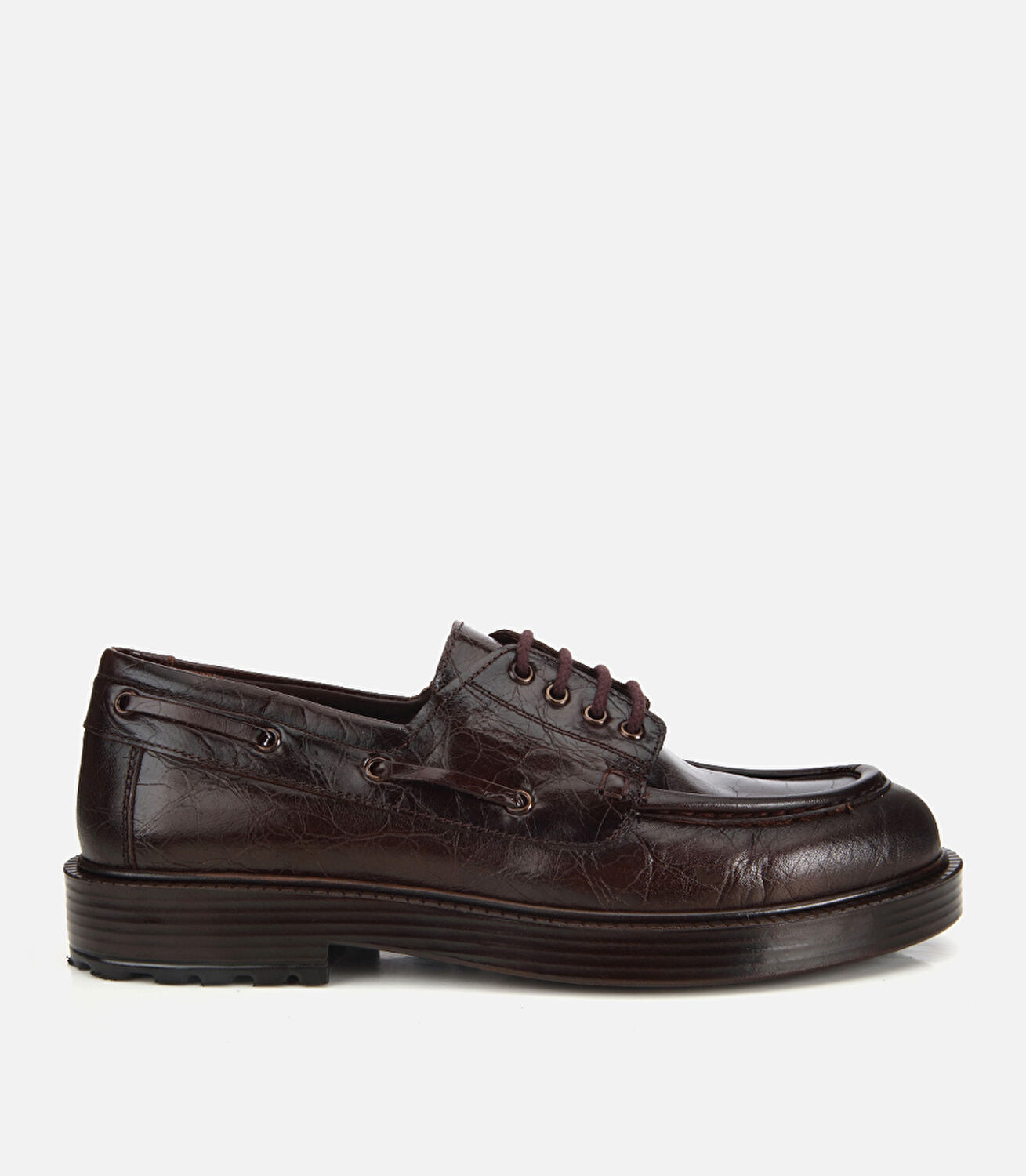 Erkek Deri Kahverengi Dikiş Detaylı Kalın Tabanlı Günlük Ayakkabı