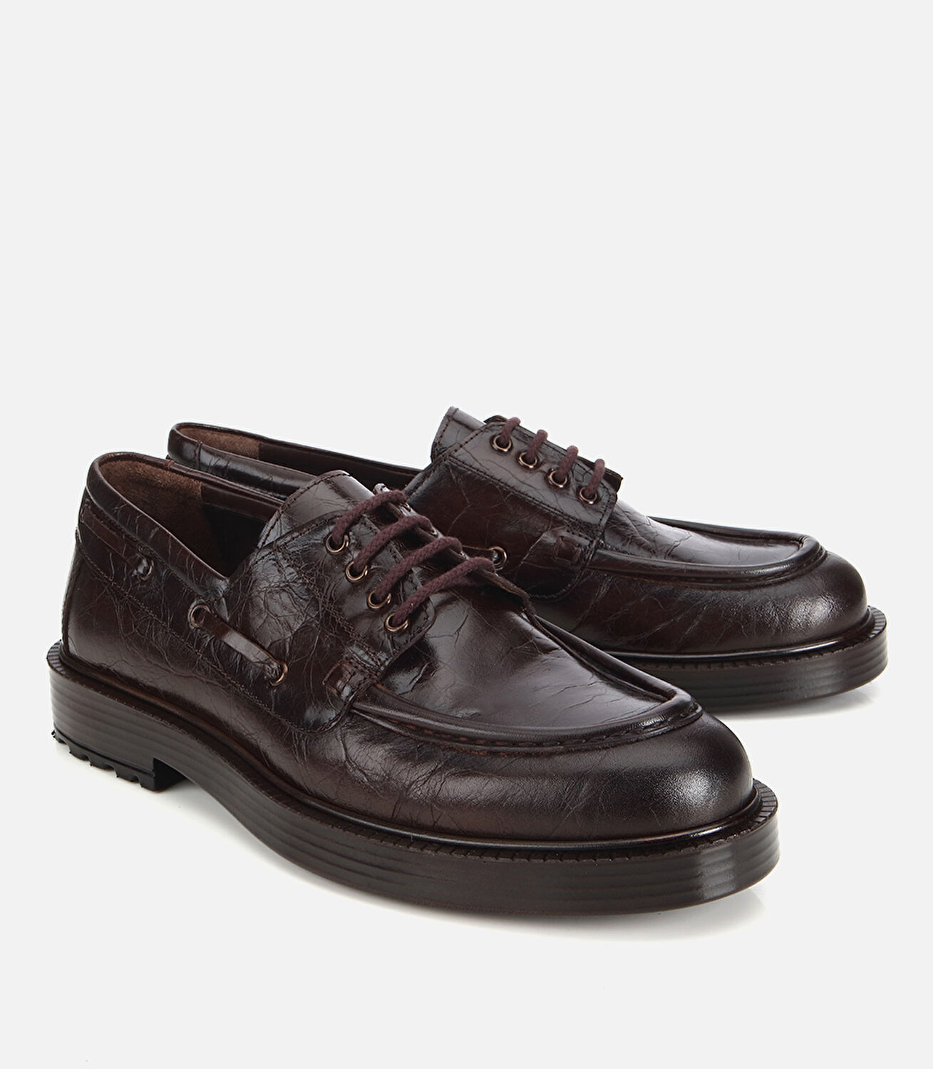 Erkek Deri Kahverengi Dikiş Detaylı Kalın Tabanlı Günlük Ayakkabı