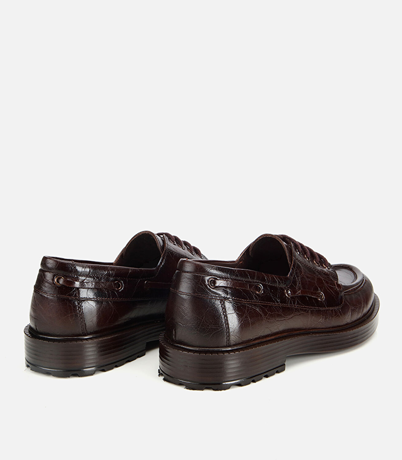 Erkek Deri Kahverengi Dikiş Detaylı Kalın Tabanlı Günlük Ayakkabı