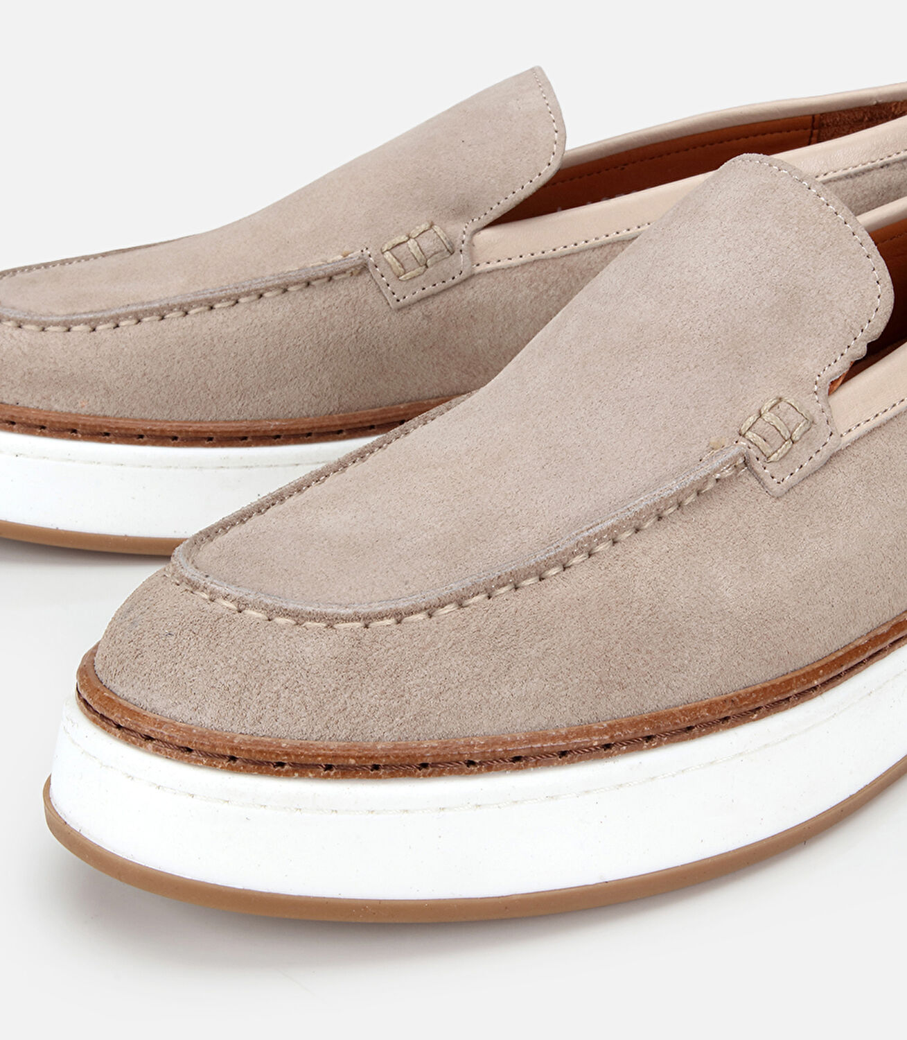 Erkek Süet Deri Bej Kalın Tabanlı Günlük Loafer