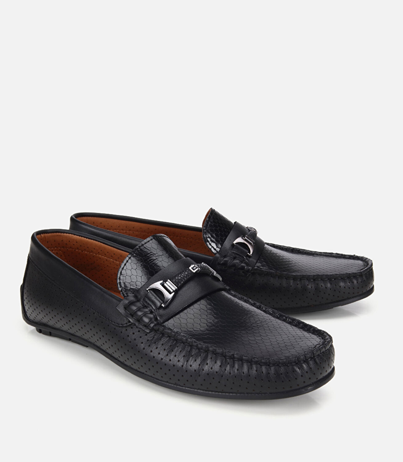 Erkek Deri Siyah Tokalı Günlük Loafer
