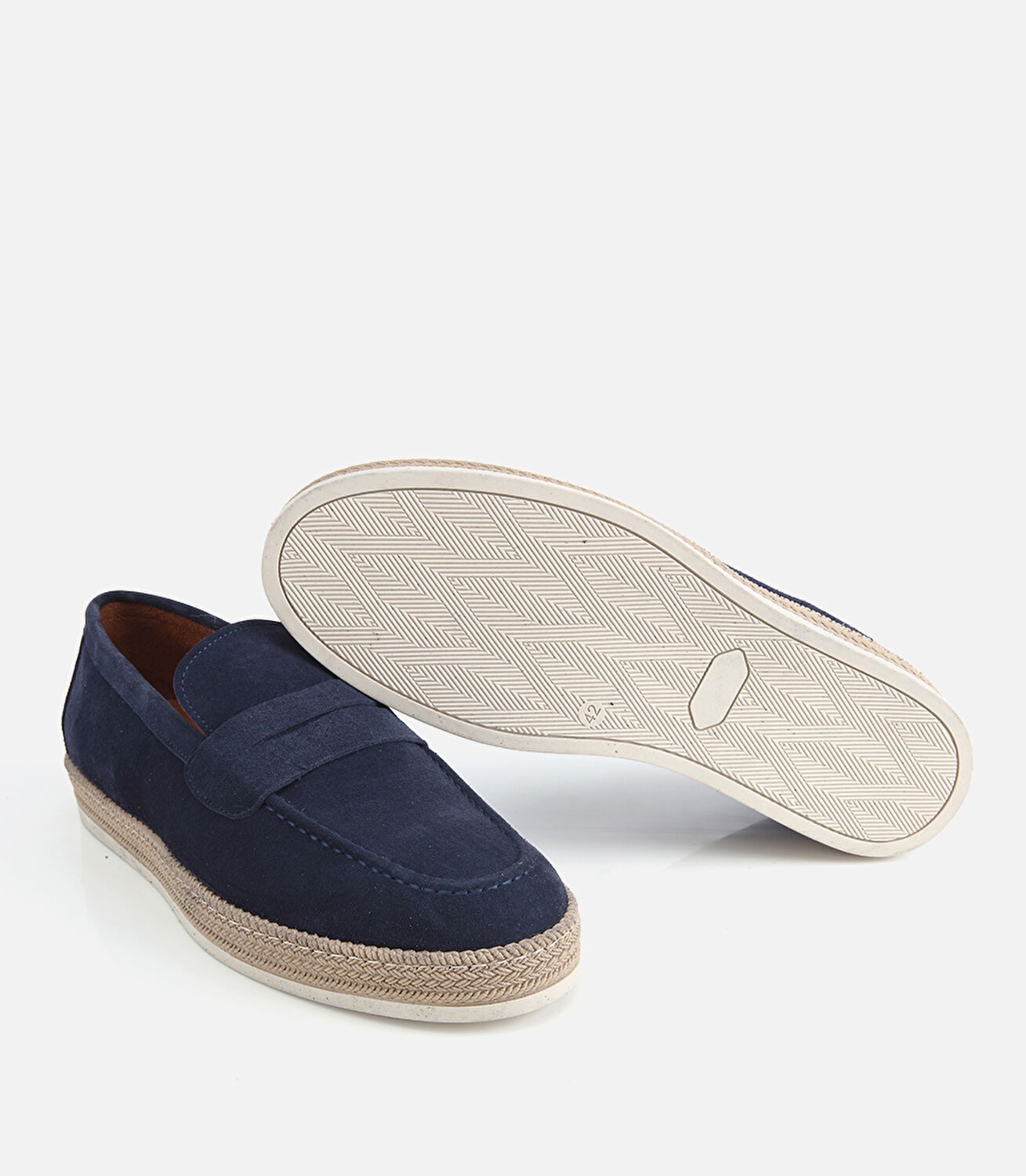 Erkek Süet Deri Lacivert Hasır Detaylı Günlük Loafer