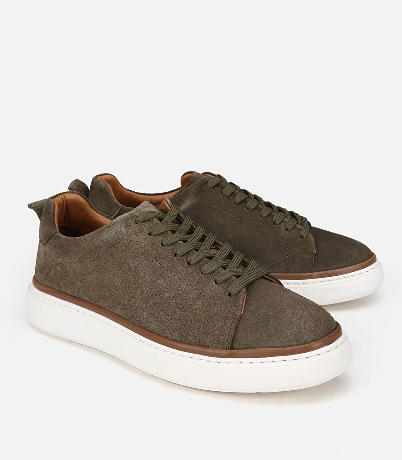 Erkek Süet Deri Haki Dikiş Detaylı Günlük Ayakkabı