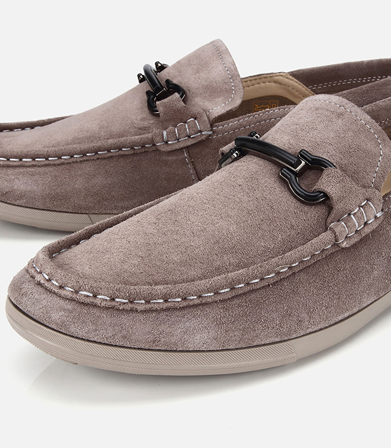 Erkek Süet Deri Gri Toka Detaylı Comfort Loafer Ayakkabı